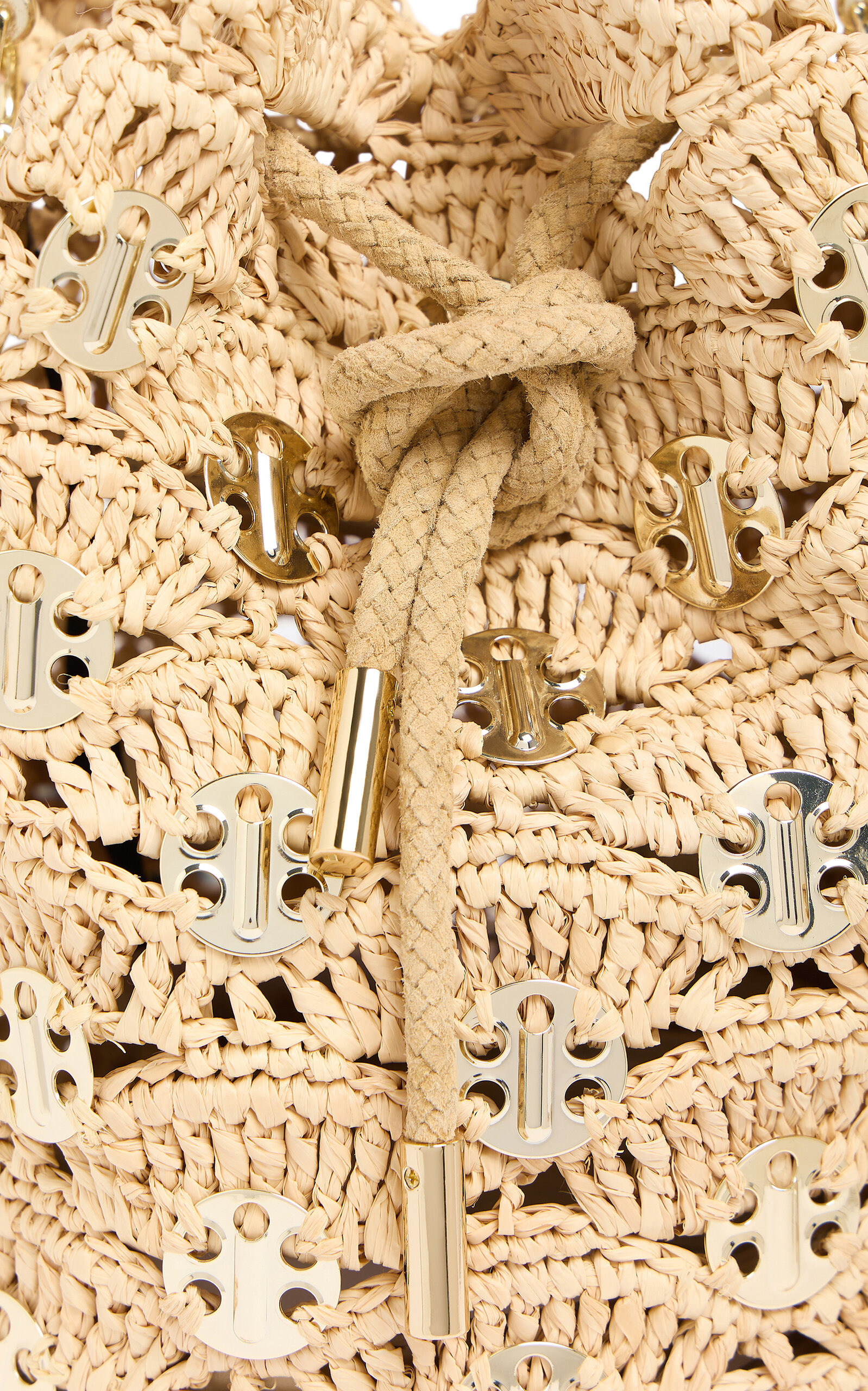 Hardware-Detailed Woven Raffia Bucket Bag gold - 7