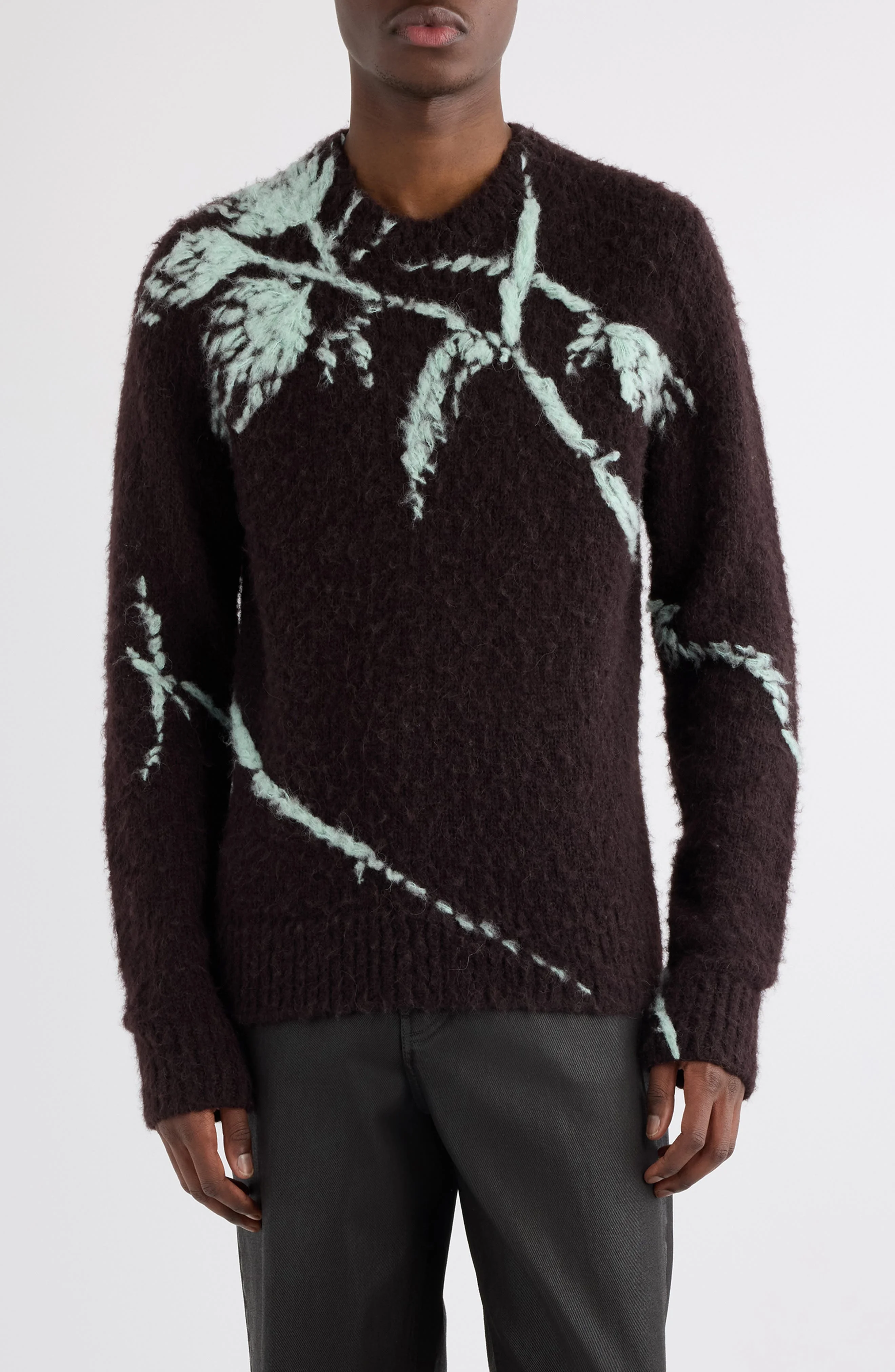 Dries Van Noten Mouche Alpaca & Merino Wool Sweater in Dark Brown at Nordstrom - 1
