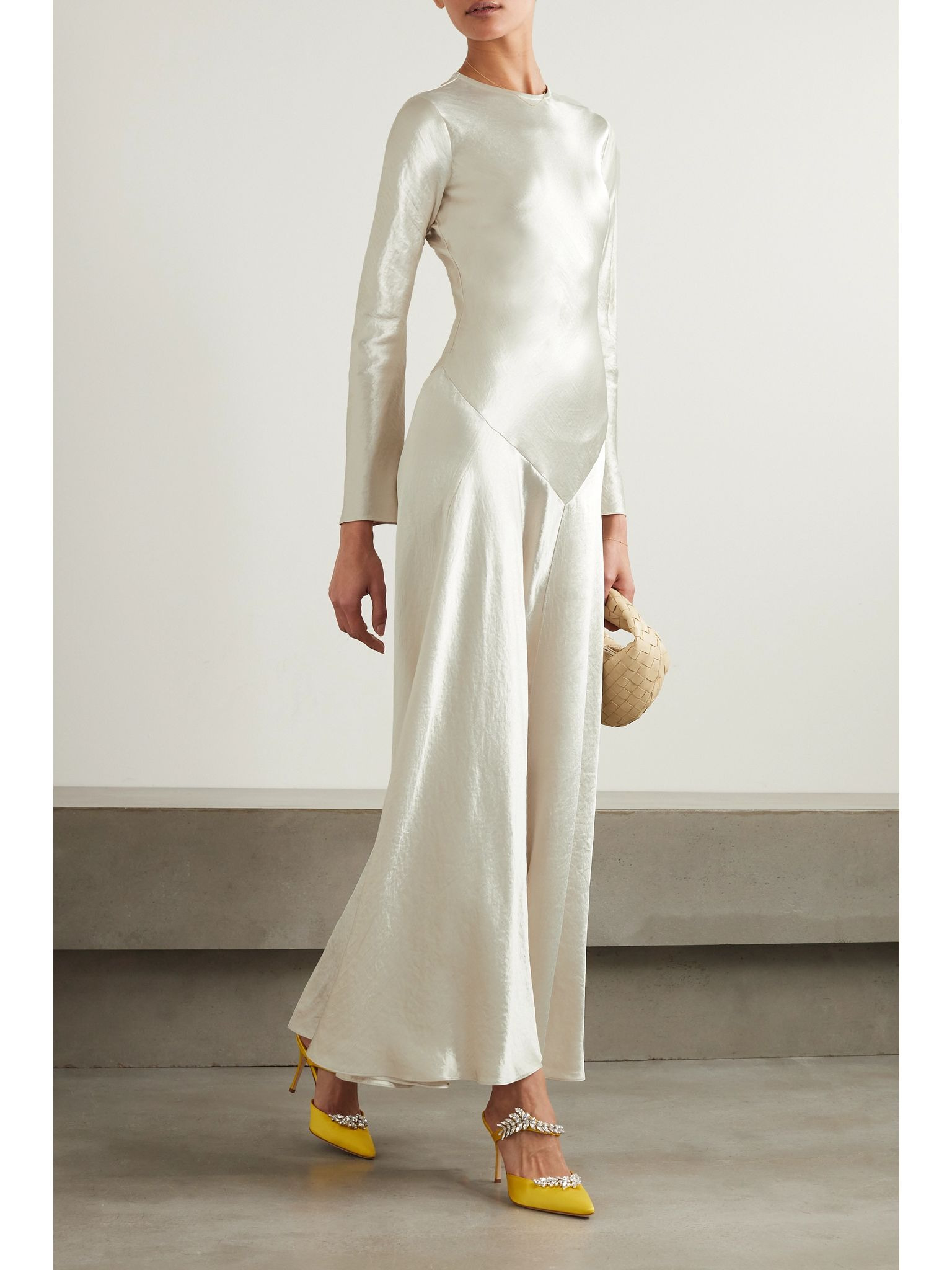 Yara paneled hammered-satin gown Silver - 2