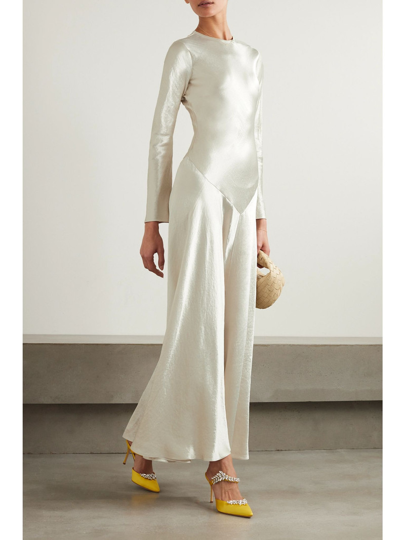 ABADIA Yara paneled hammered-satin gown Silver outlook