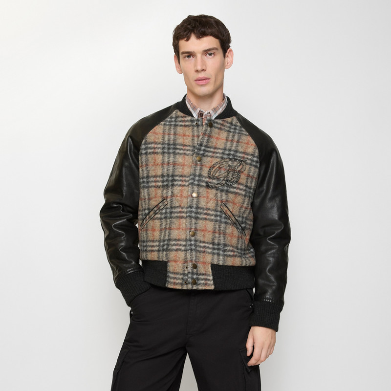 Burberry Check Wool and Leather Bomber Jacket outlook