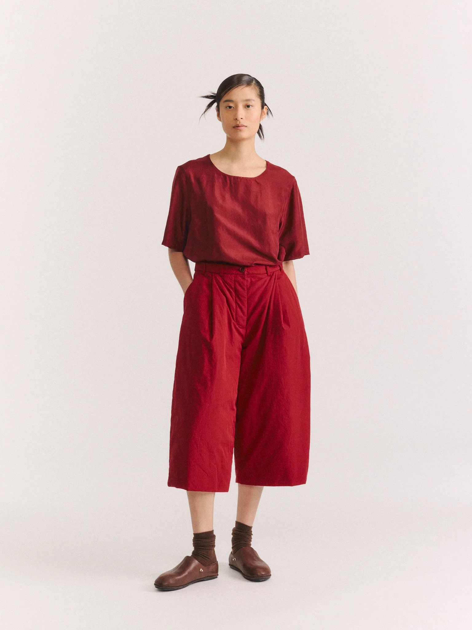 PP PANT - CHALK POPLIN - GARNET - 1