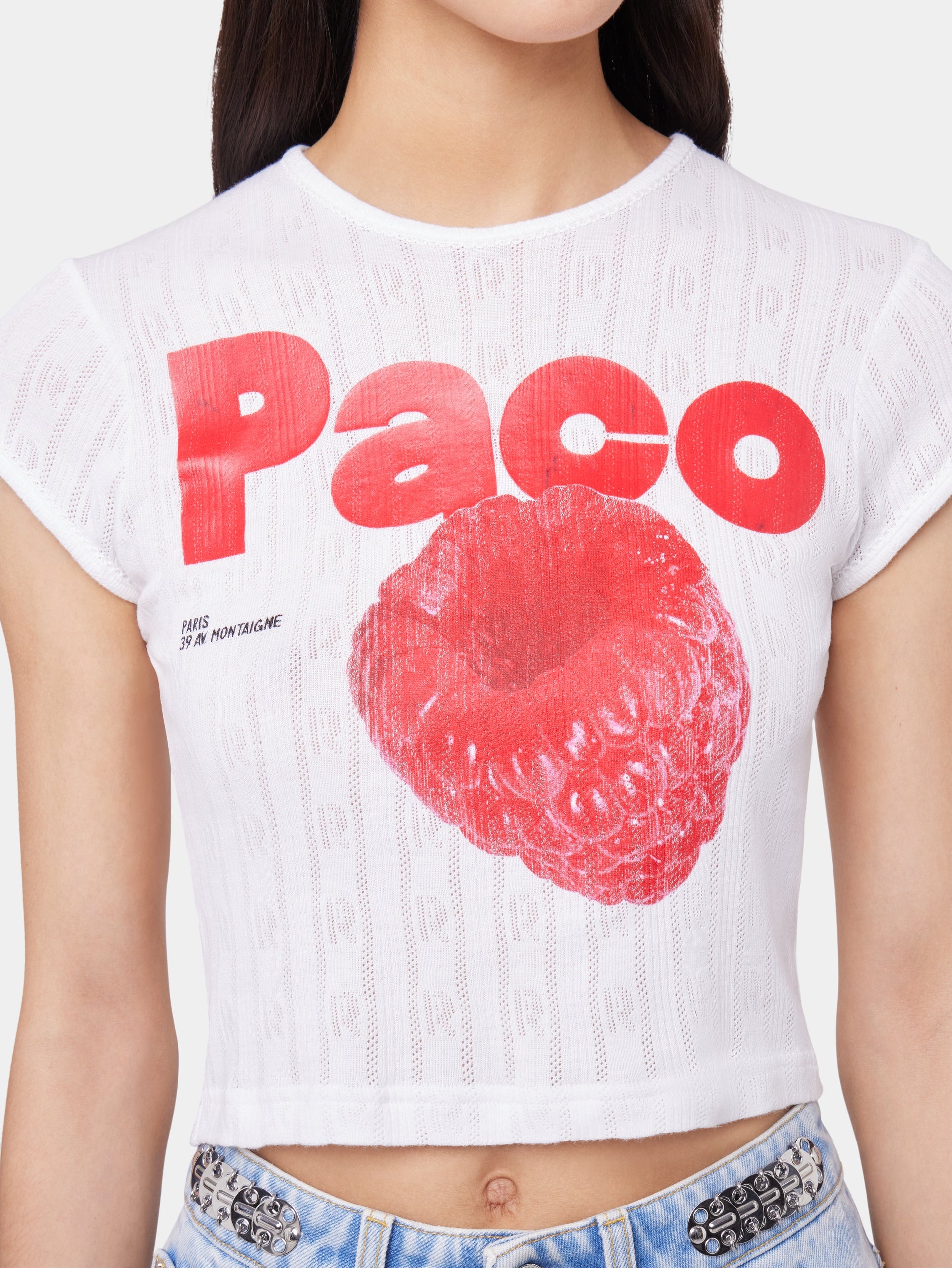 WHITE CROP TEE-SHIRT IN JERSEY POINTELLE - 6