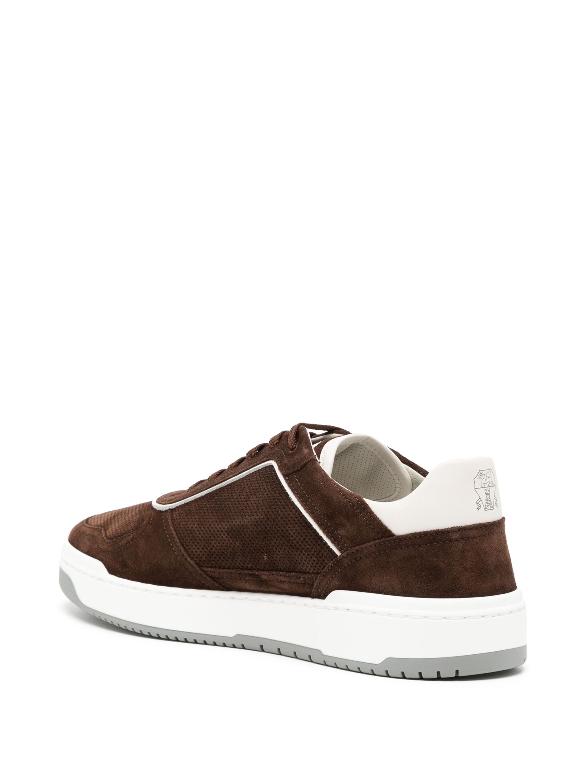 Brown Contrast-Trim Suede Sneakers - 3