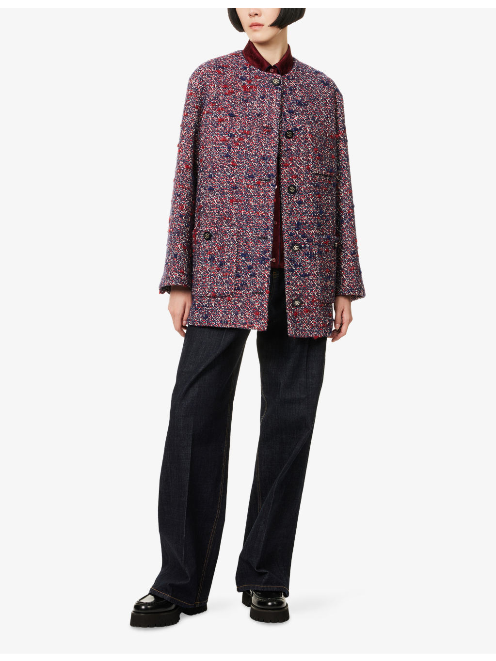 Boucle-Texture Round-Neck Wool-Blend Jacket - 2
