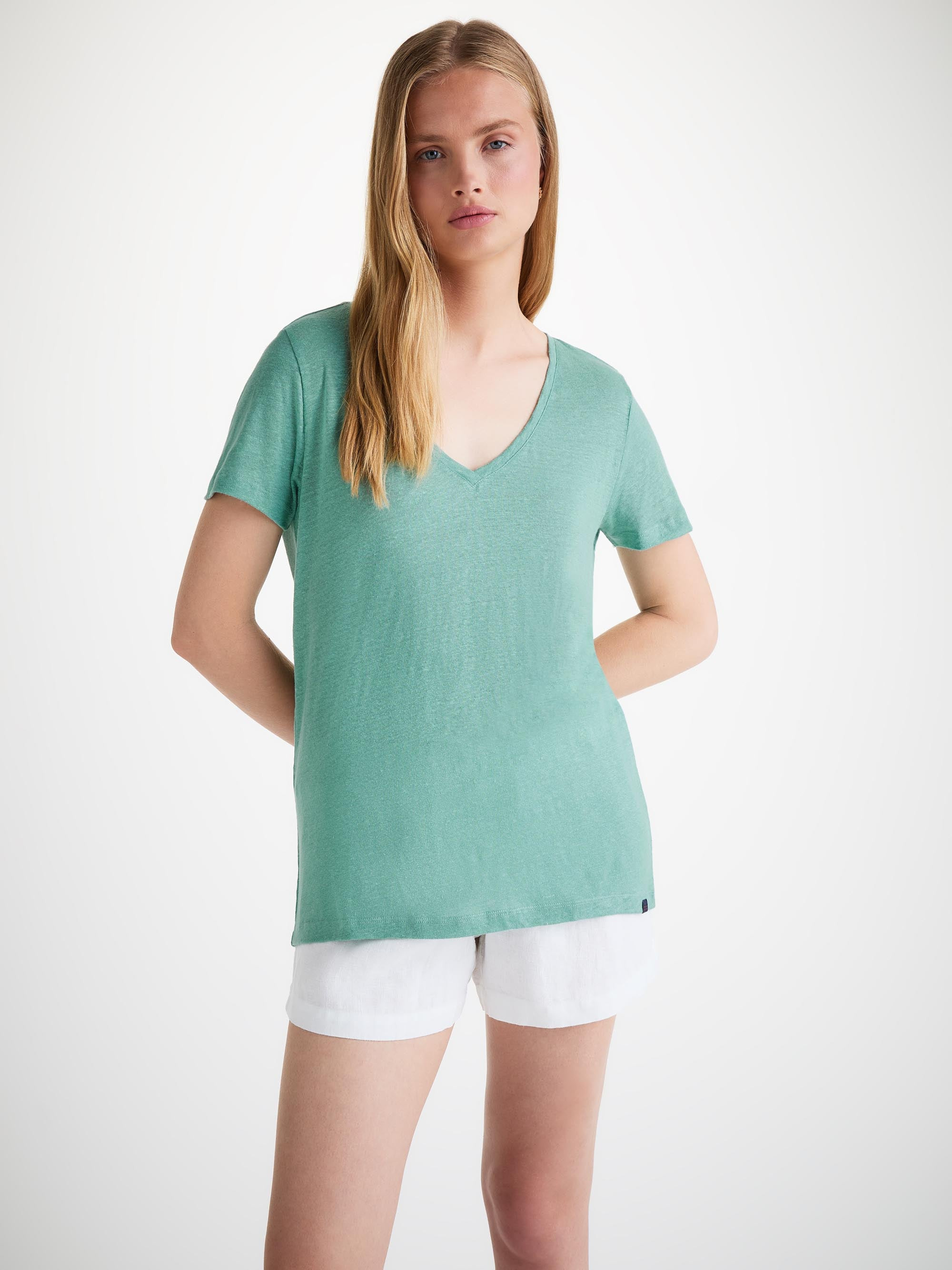 Women's V-Neck T-Shirt Jordan Linen Soft Aqua - 3