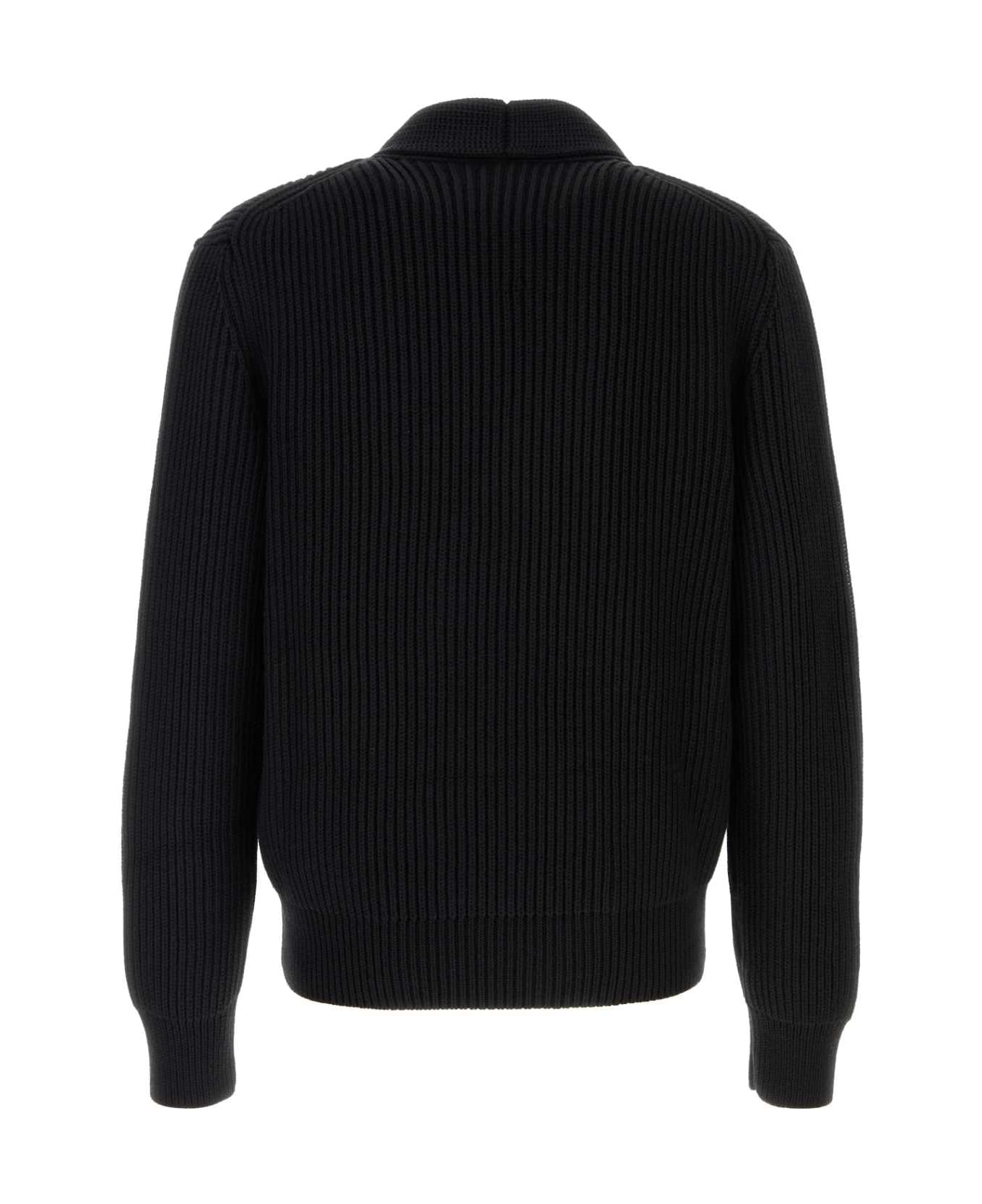 Black Wool Blend Cardigan - 2