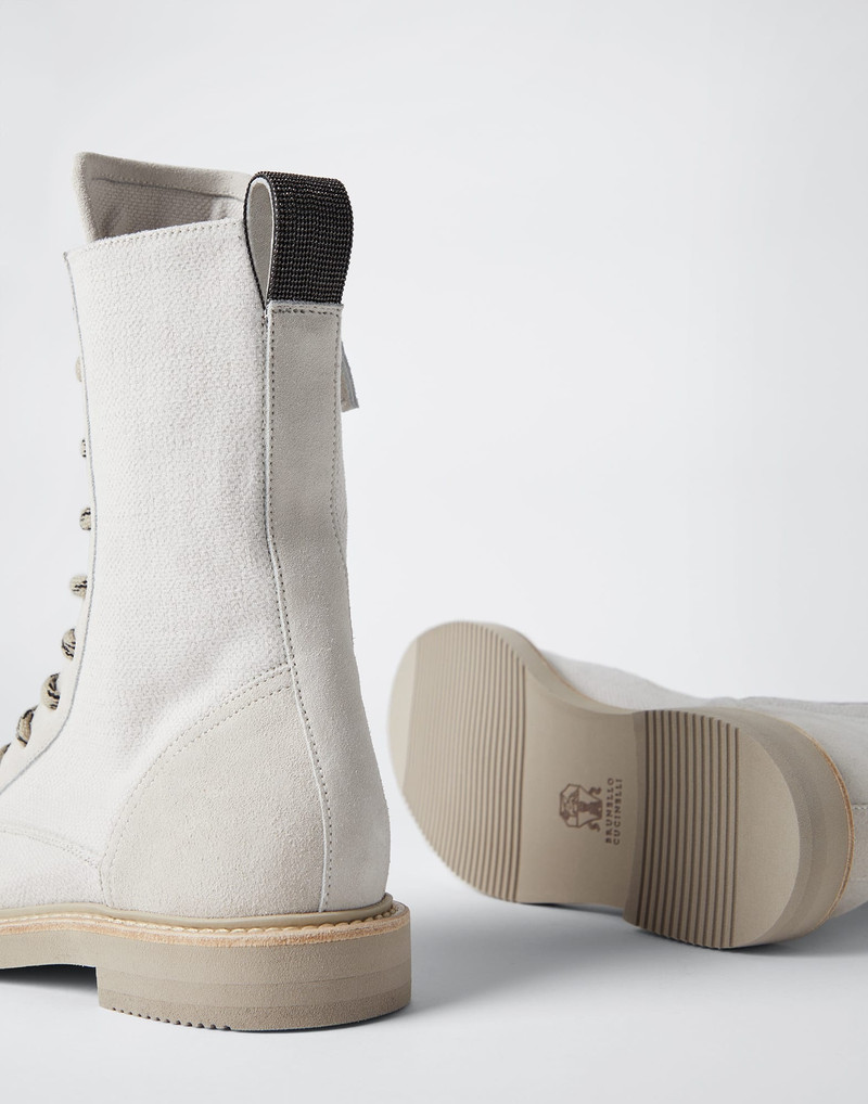 Cotton and linen canvas and calfskin boots with precious detail 3
