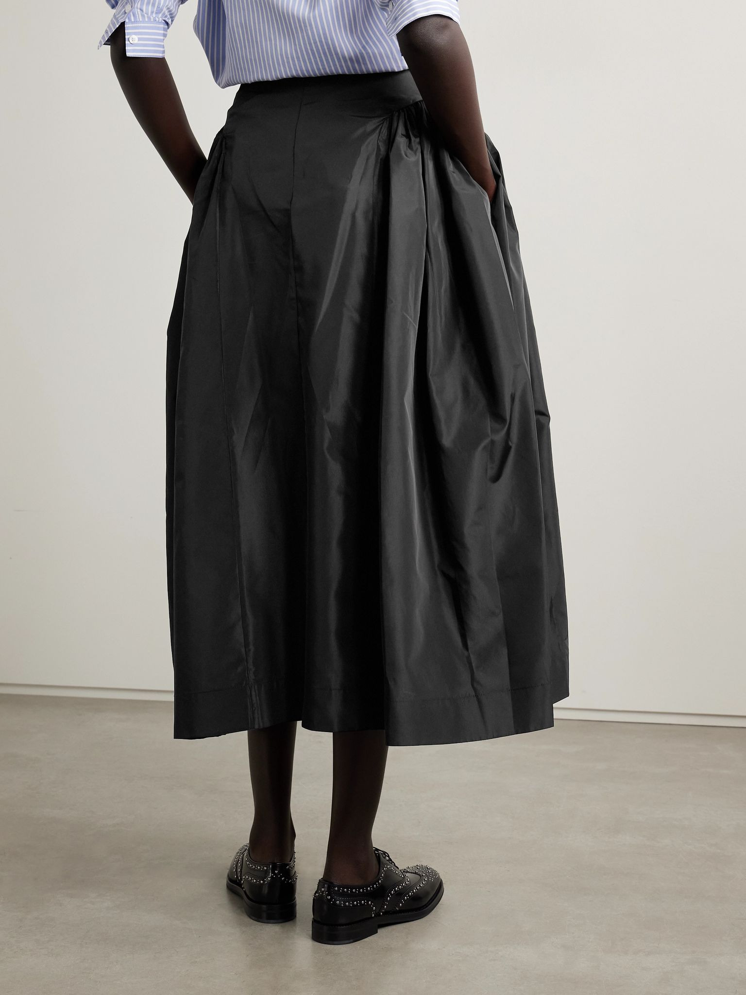 Pleated taffeta midi skirt Black - 3