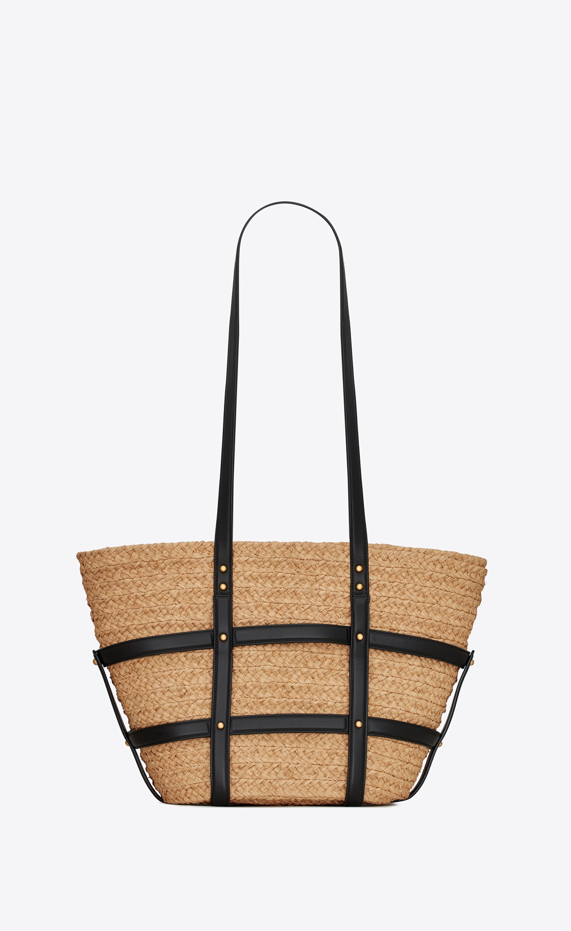 panier medium bag in natural raffia and smooth leather - 3