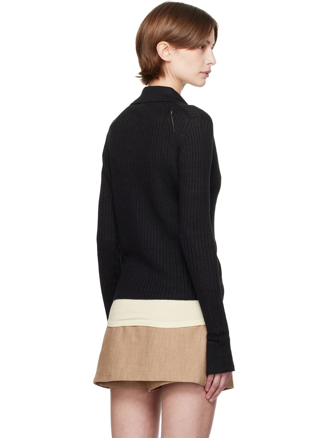 Black Knitted Rib Shirt - 3