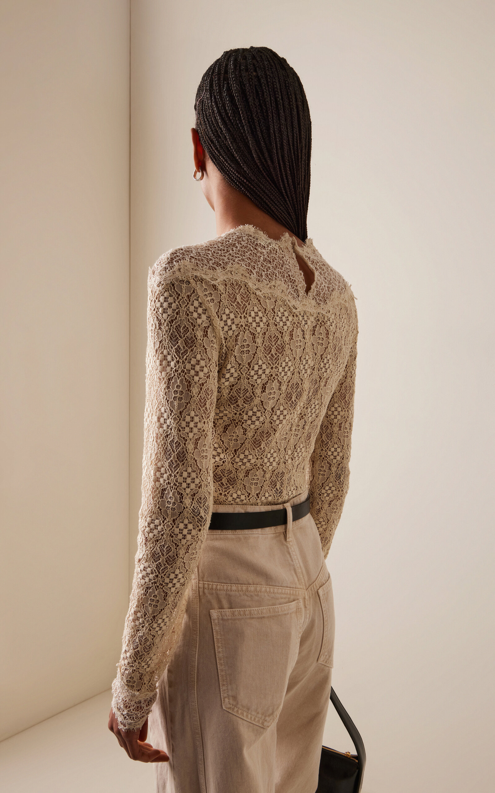 Diem Lace-Inset Silk Top ivory - 4