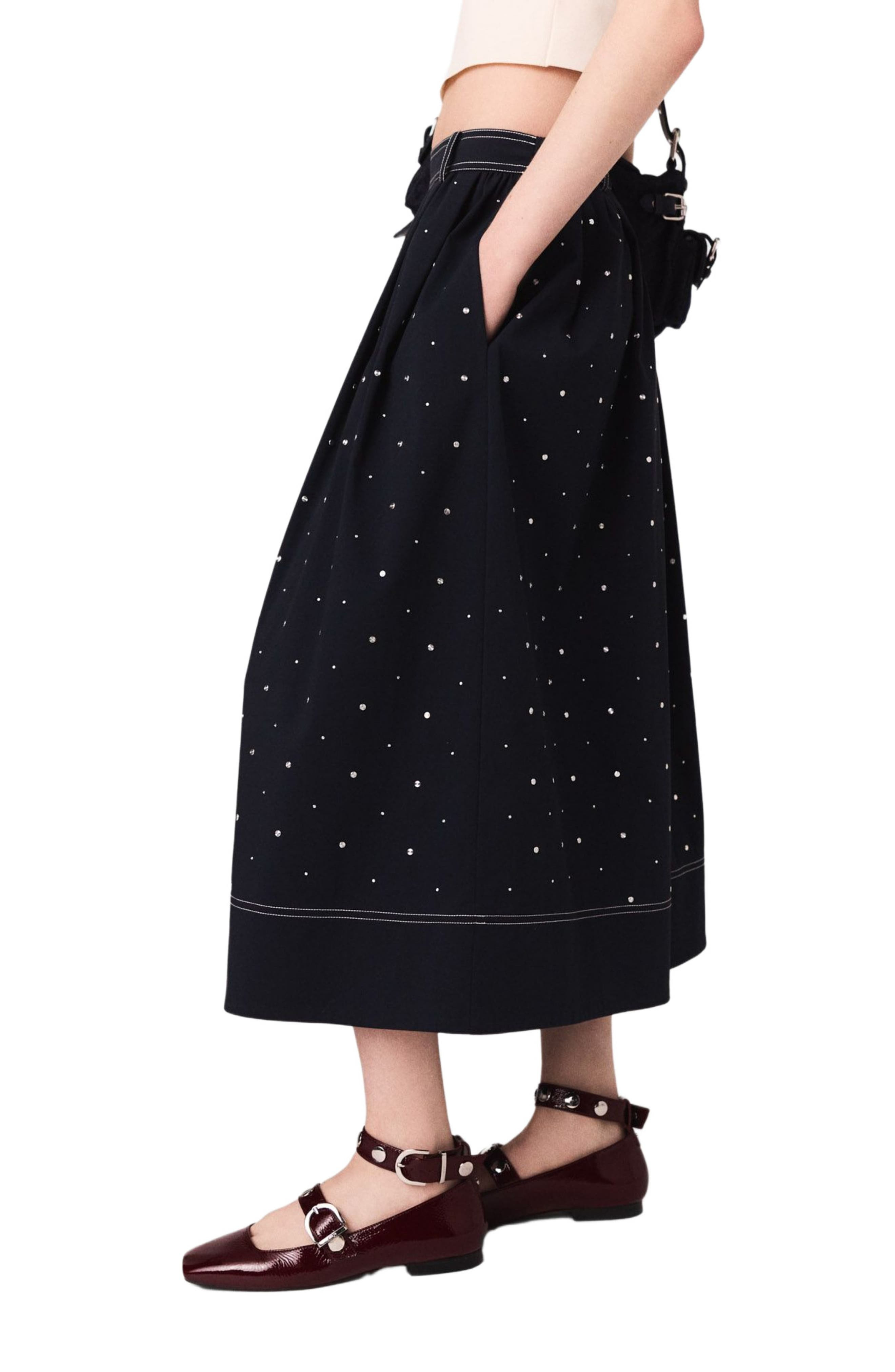 maje Studded flared cotton skirt in Navy at Nordstrom - 2