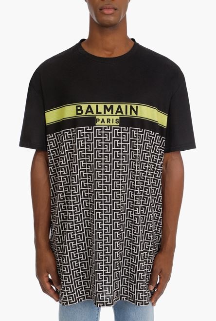 Bicolor Balmain monogram and logo print cotton T-shirt - 5