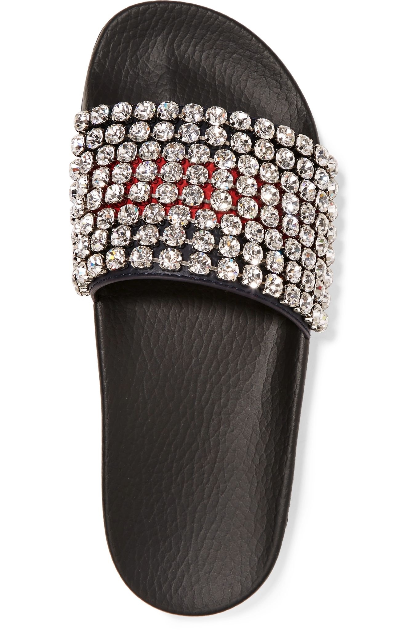 Crystal-embellished leather and rubber slides - 6