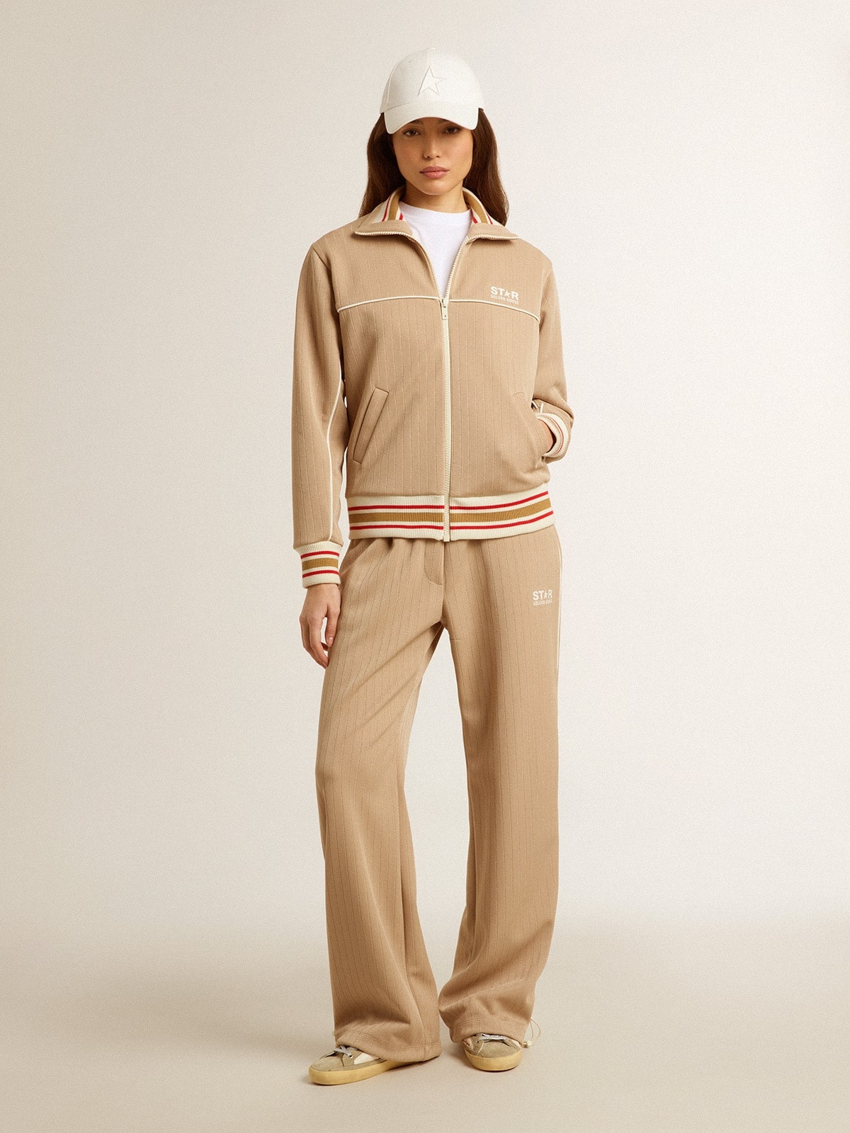 Women’s light beige zipped sweatshirt with white logo - 3
