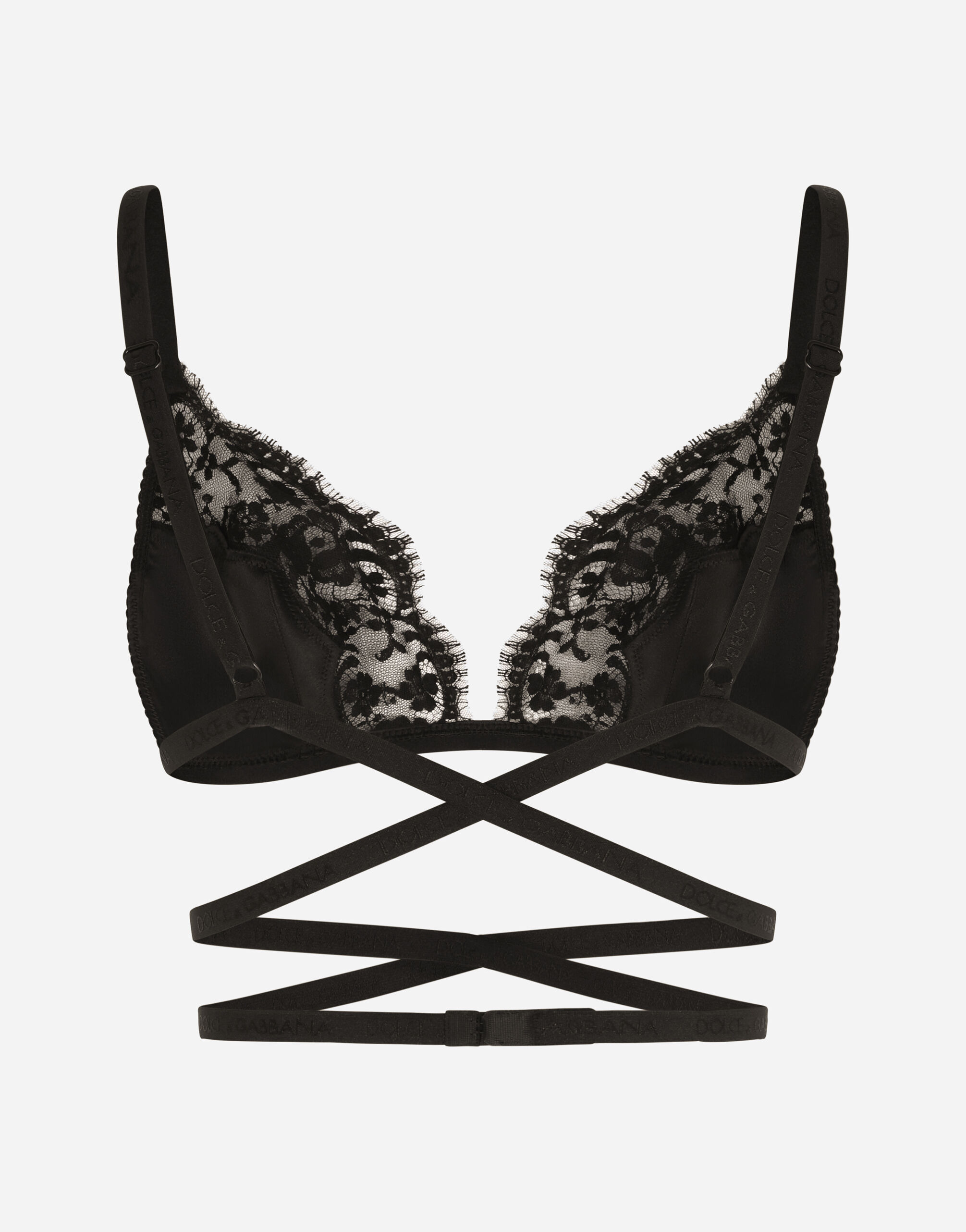 Soft-cup satin bra with lace detailing and branded elastic - 2