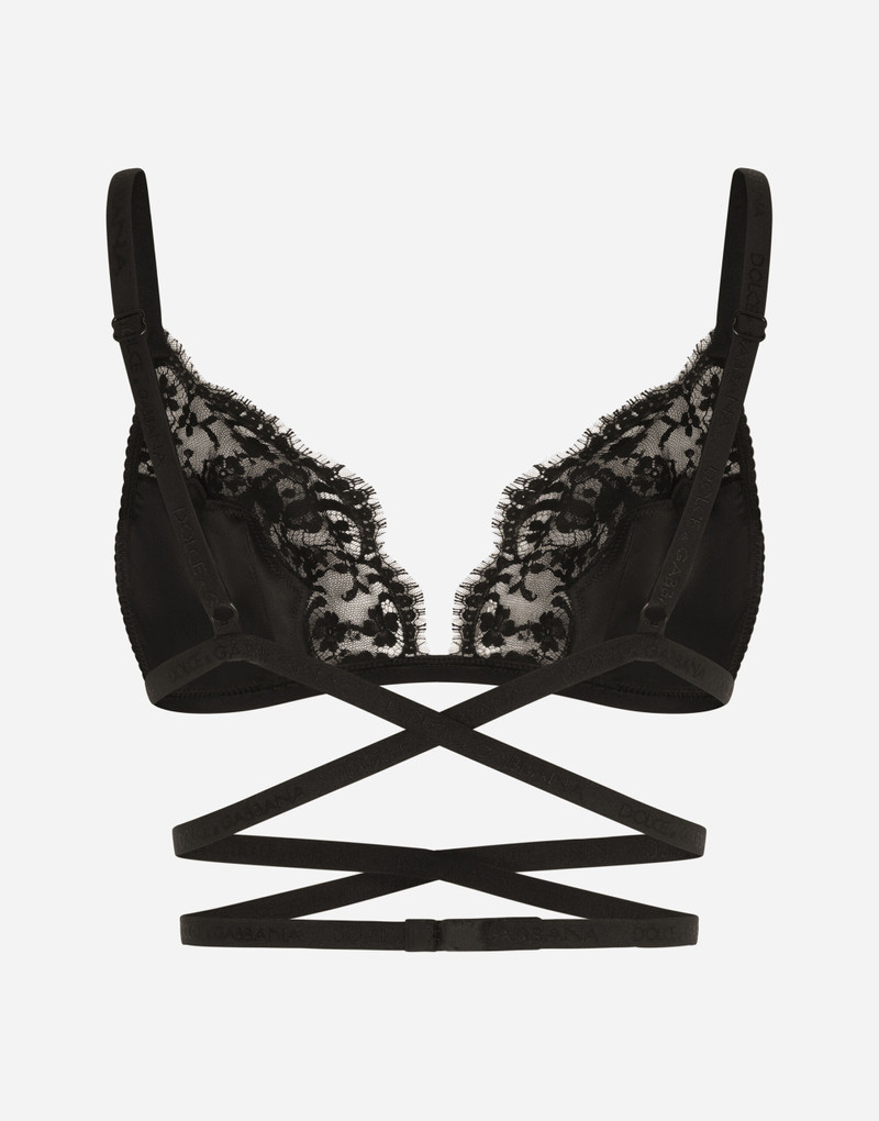 Dolce & Gabbana Soft-cup satin bra with lace detailing and branded elastic outlook