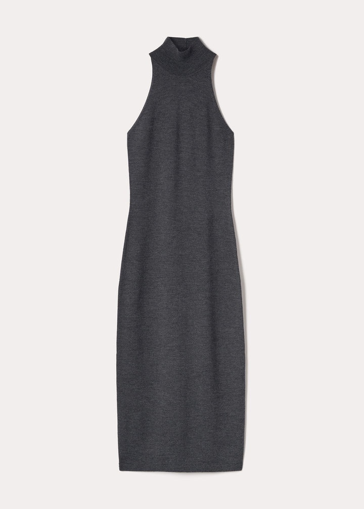 Ribbed neck wool dress dark grey melange - 1