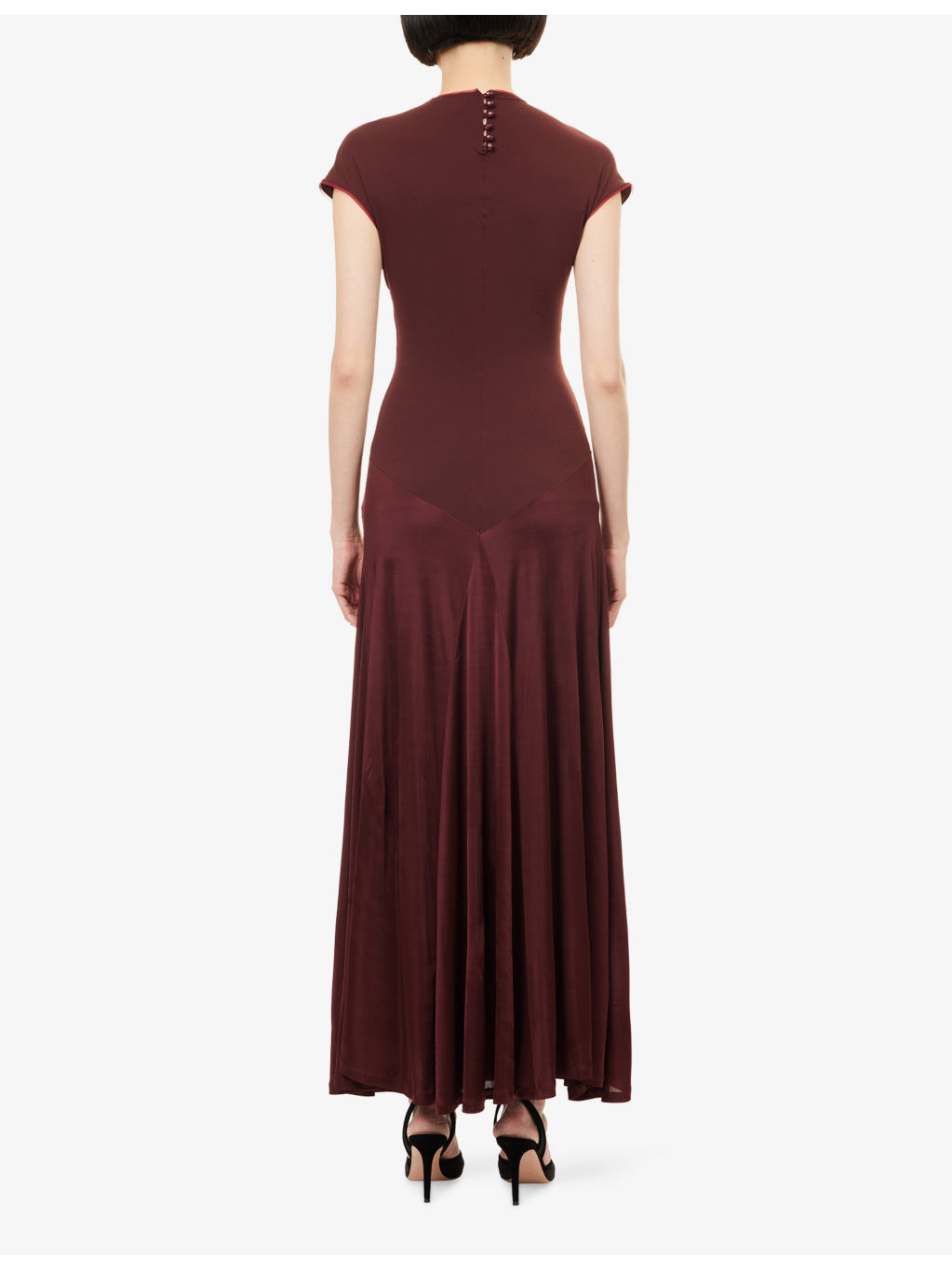 Cascading Cap-Sleeve Stretch-Jersey Maxi Dress - 4