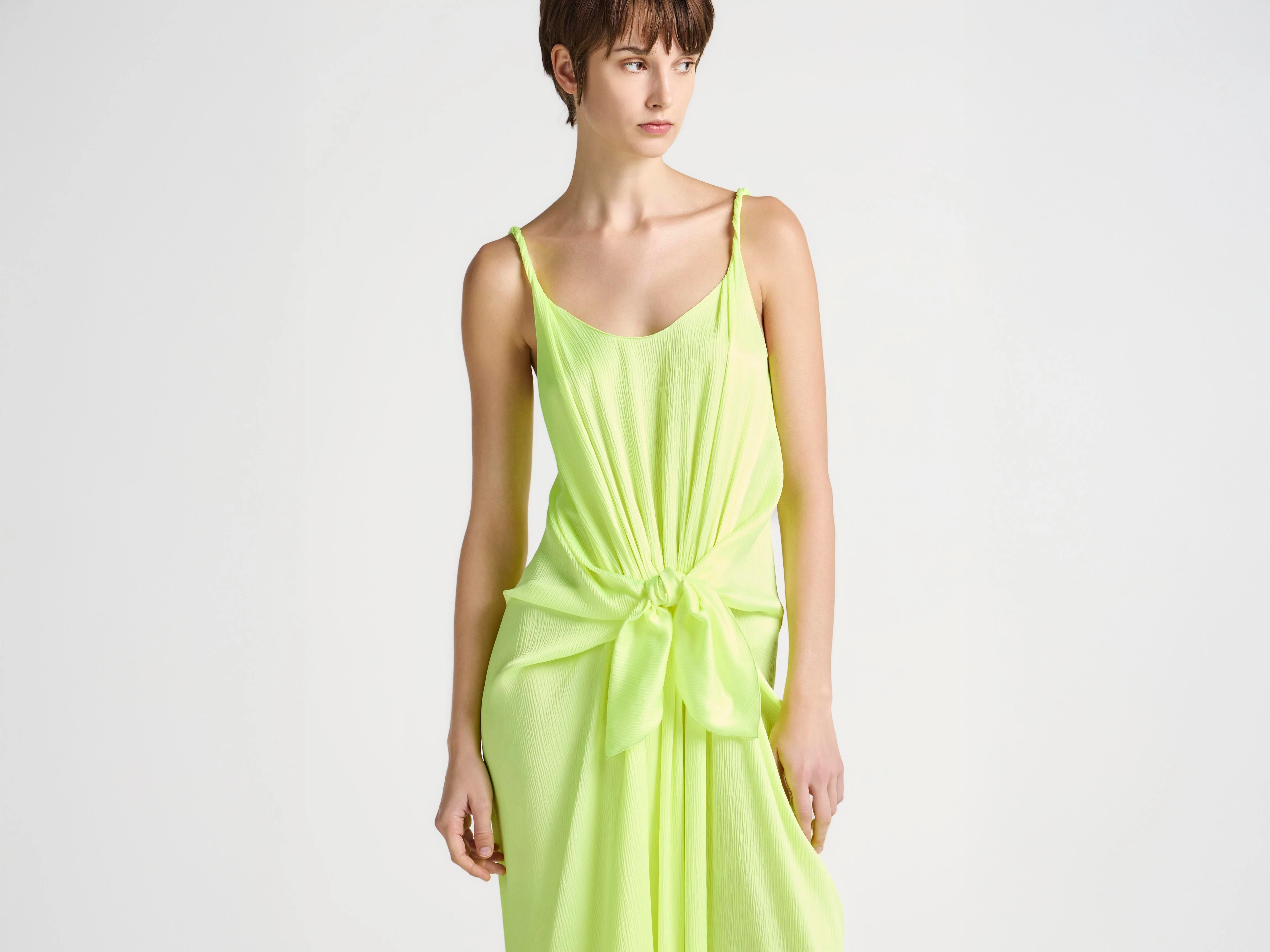 WOMENS KNOTTED WAIST LONGLINE DRESS IN FLURO YELLOW - 1