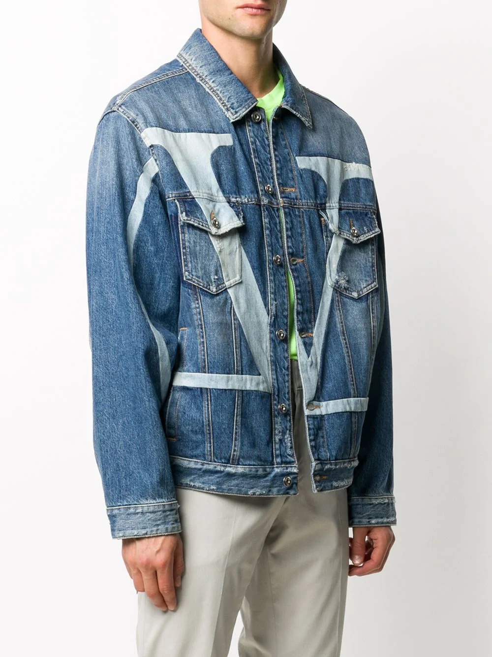 VLogo-print denim jacket - 3