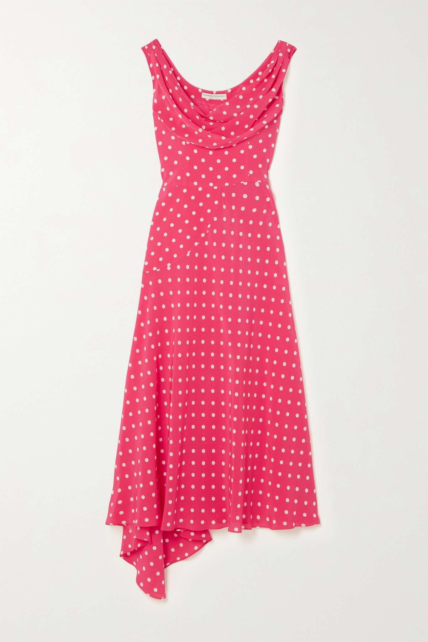 Asymmetric polka-dot silk crepe de chine midi dress - 1
