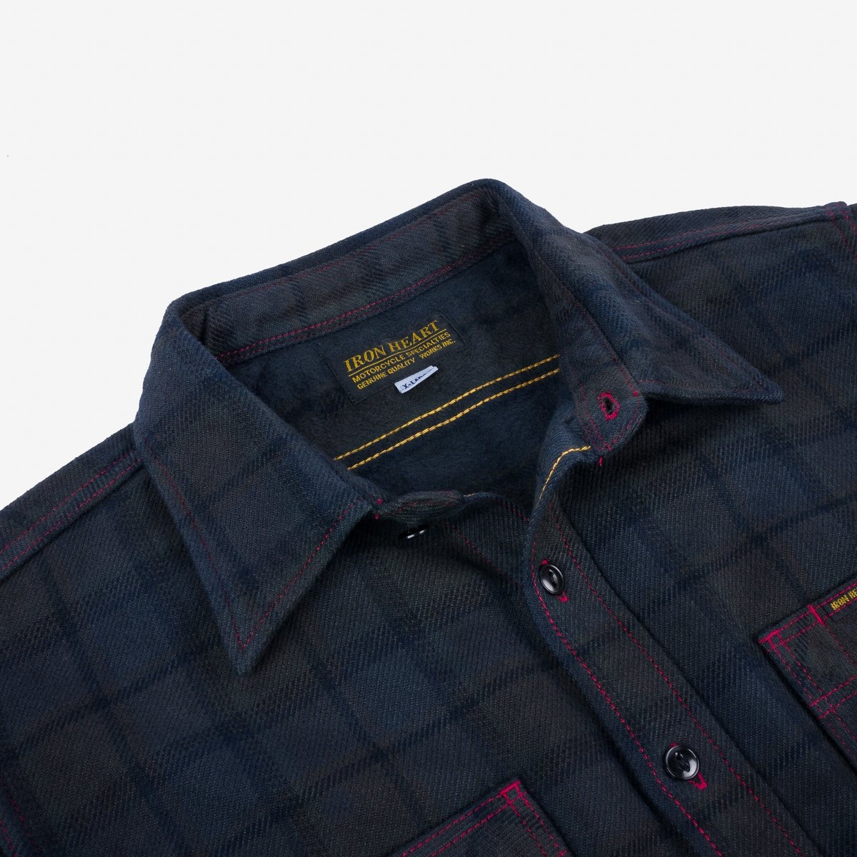 IHSH-334-OD Ultra Heavy Flannel Classic Check Work Shirt - Red Overdyed Black - 7