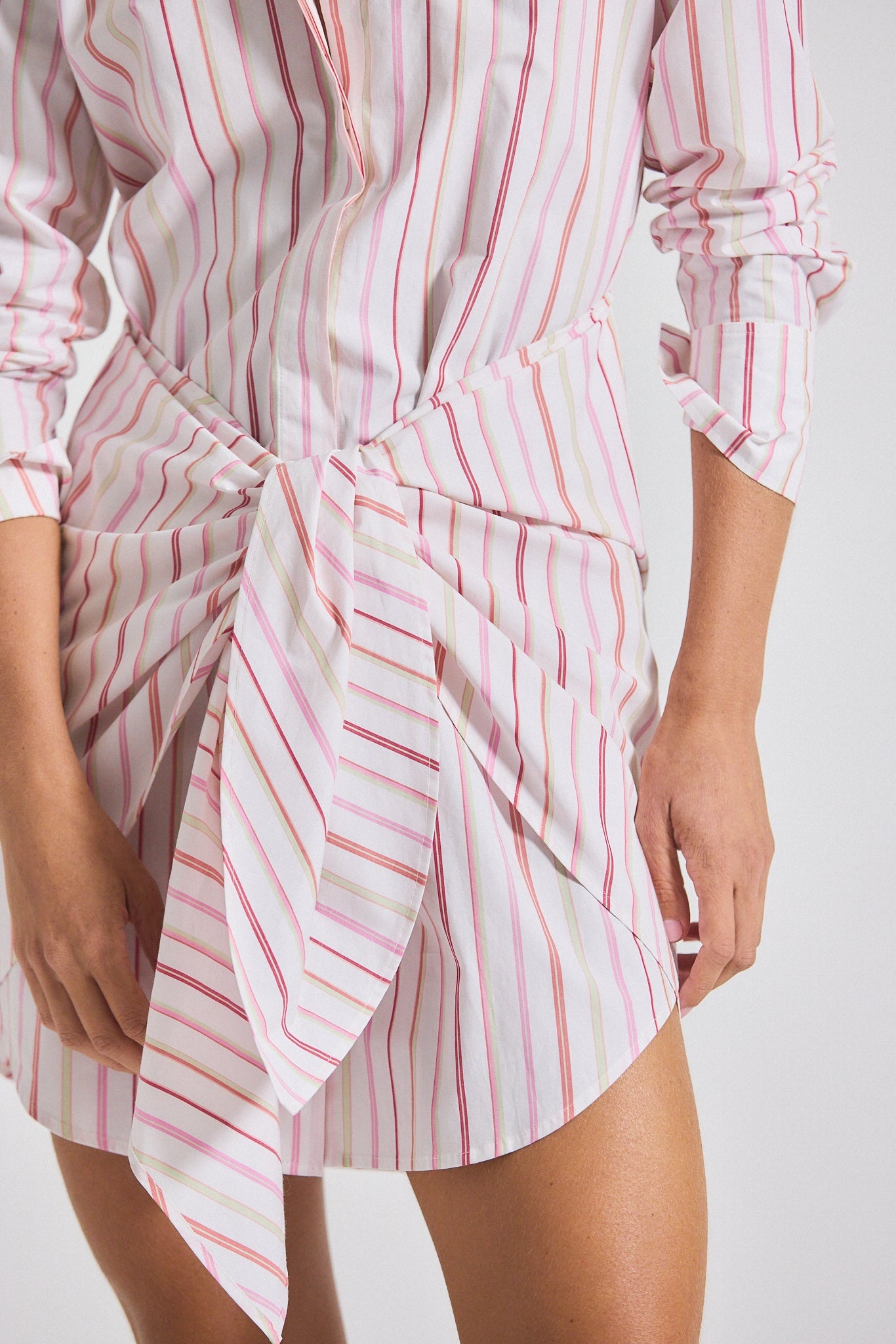 TRISH STRIPED SHIRTING WAIST TIE SHIRT DRESS - 3