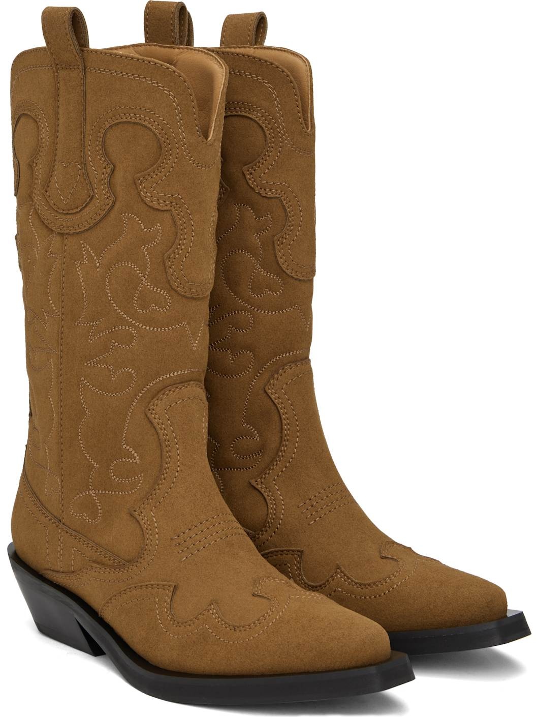 Gold Mid Shaft Embroidered Western Boots - 4