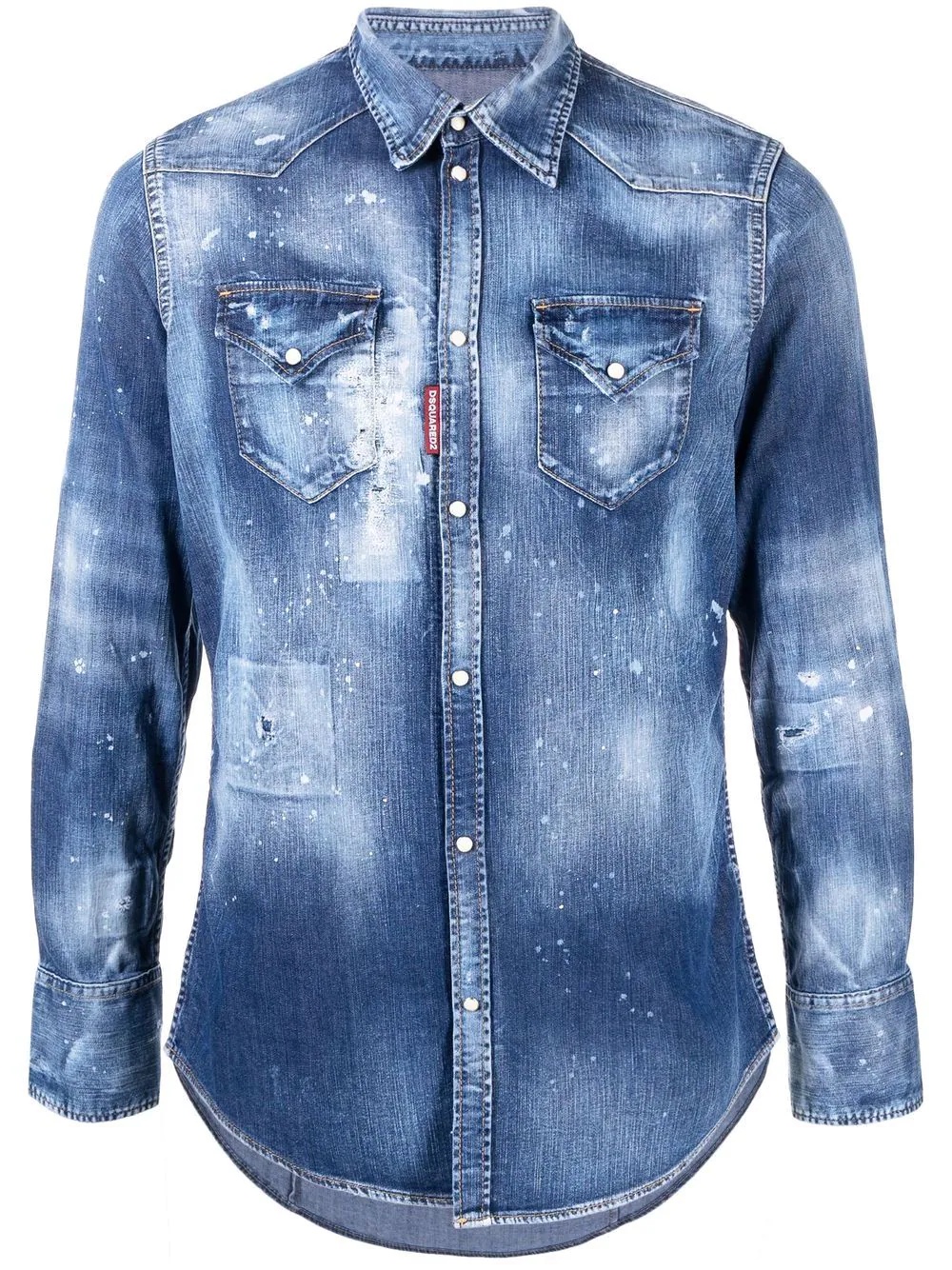 paint-splatter distressed-denim shirt - 1