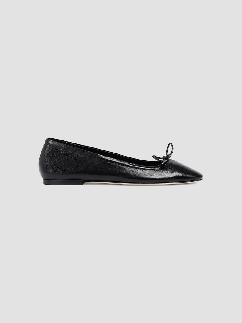Women's Delfina Leather Bow Ballerina Flats - Black 1