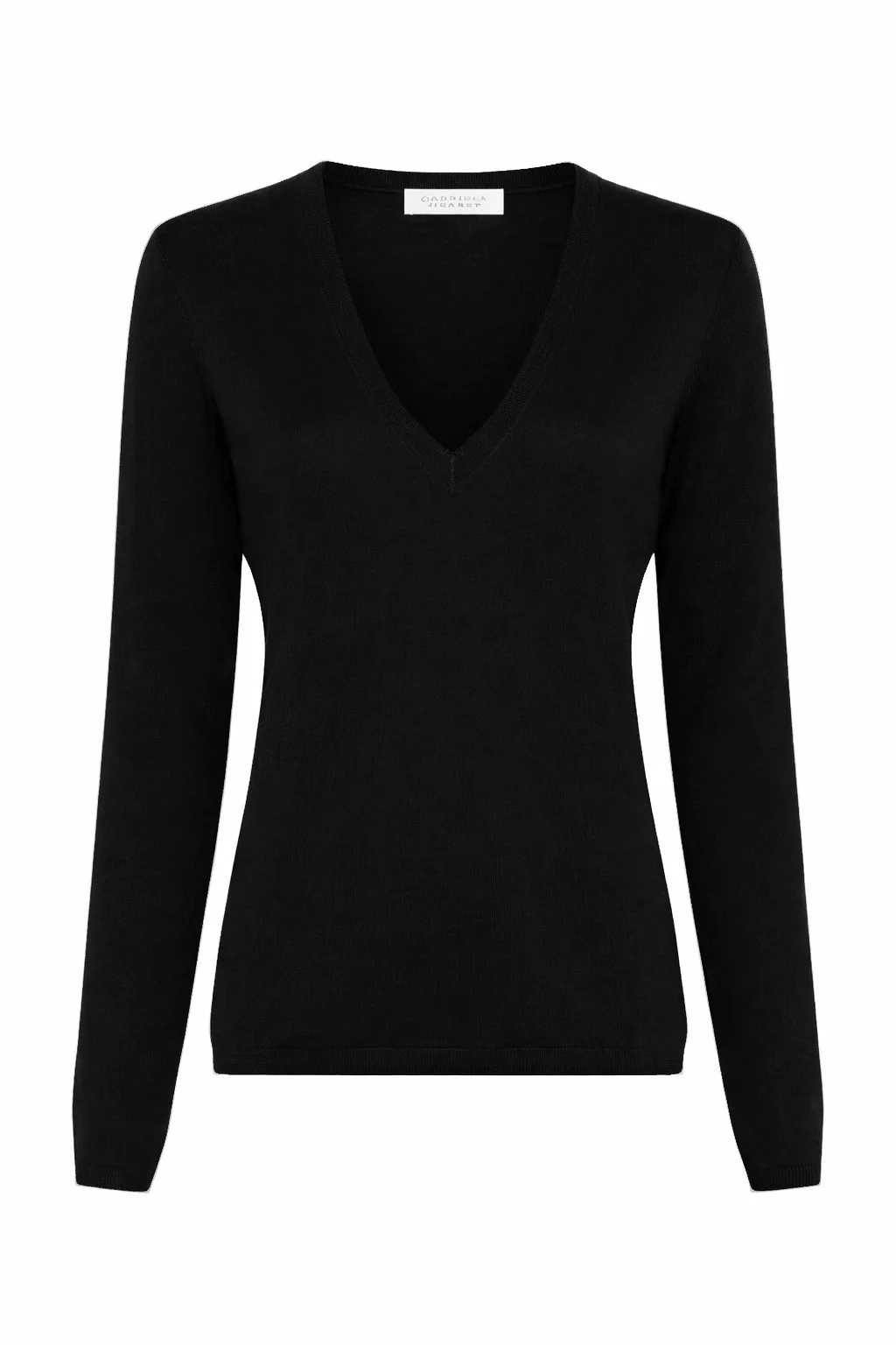 Clementia Knit V-Neck Sweater in Black Cashmere Silk - 1