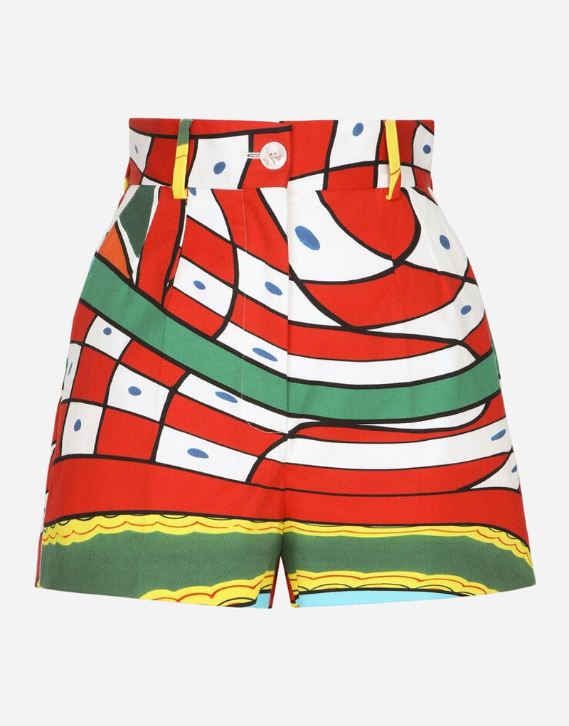 Carretto-print drill shorts 1