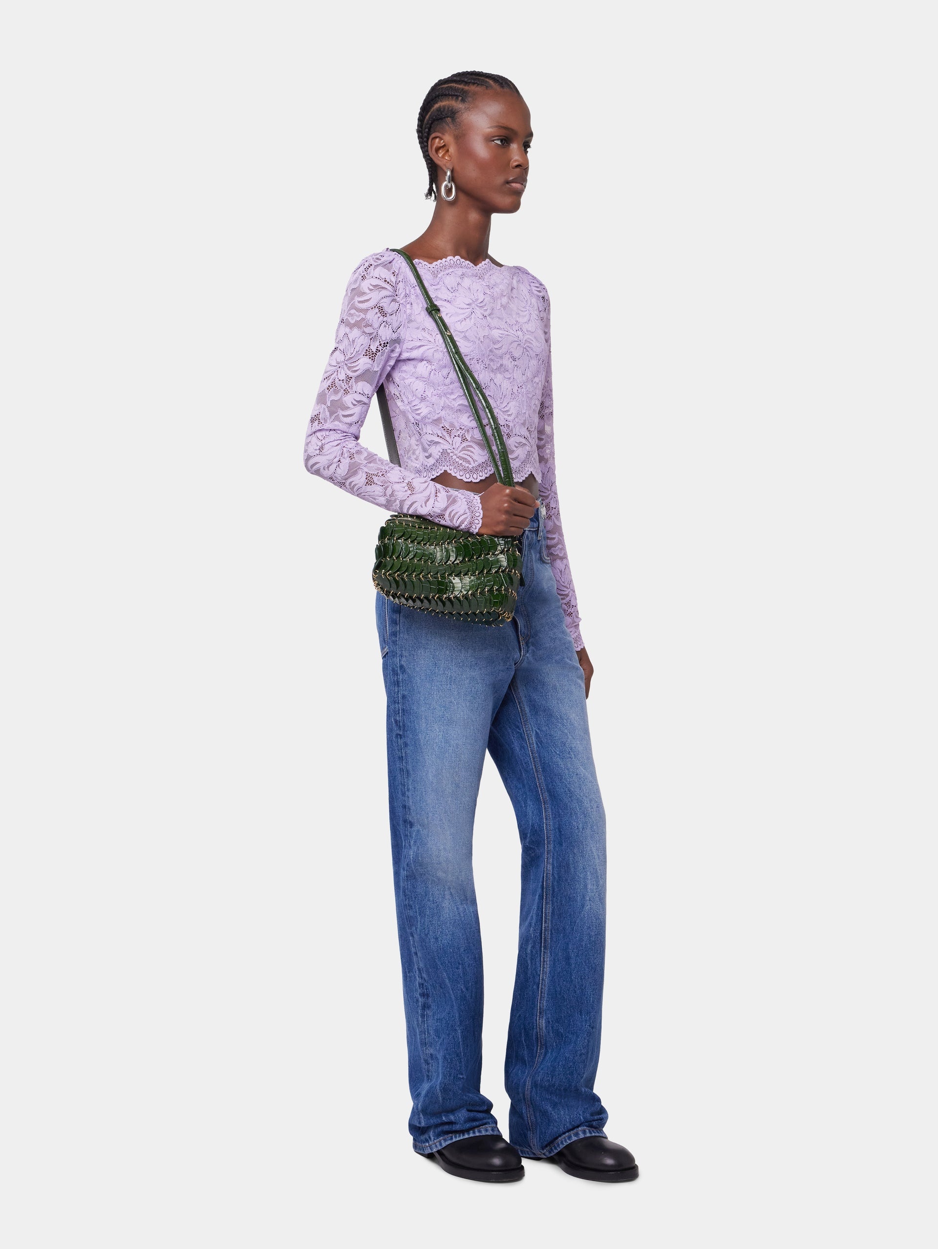 LAVENDER LONG-SLEEVED CROP TOP IN LACE - 5