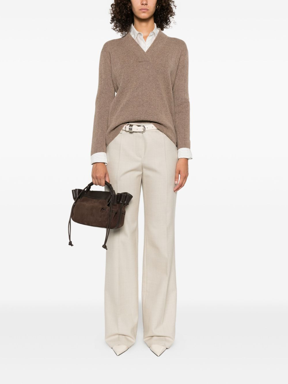 ribbed V-neck jumper - 2