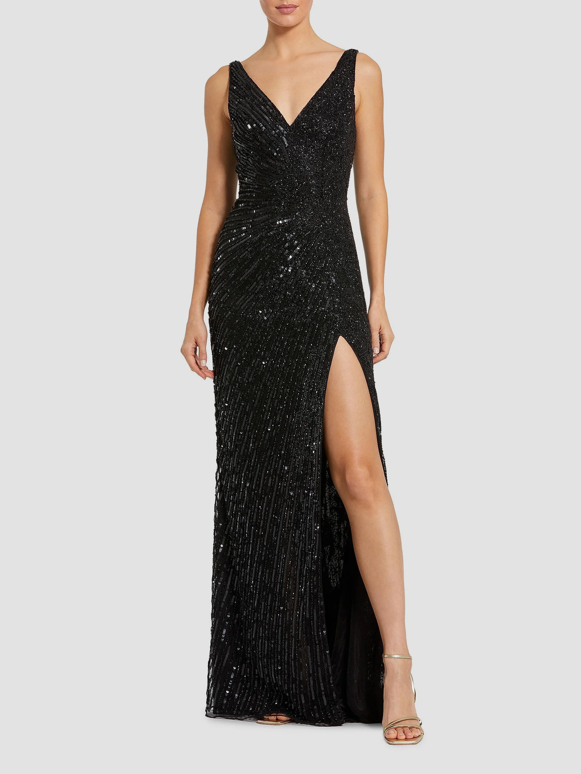 Women's Sleeveless Sequin Gown - Black - 1