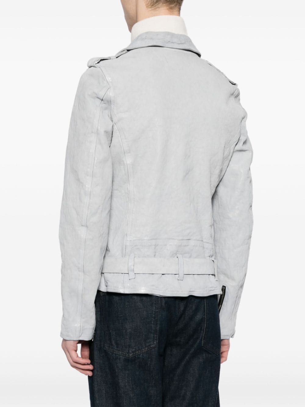 leather belted biker jacket - 4