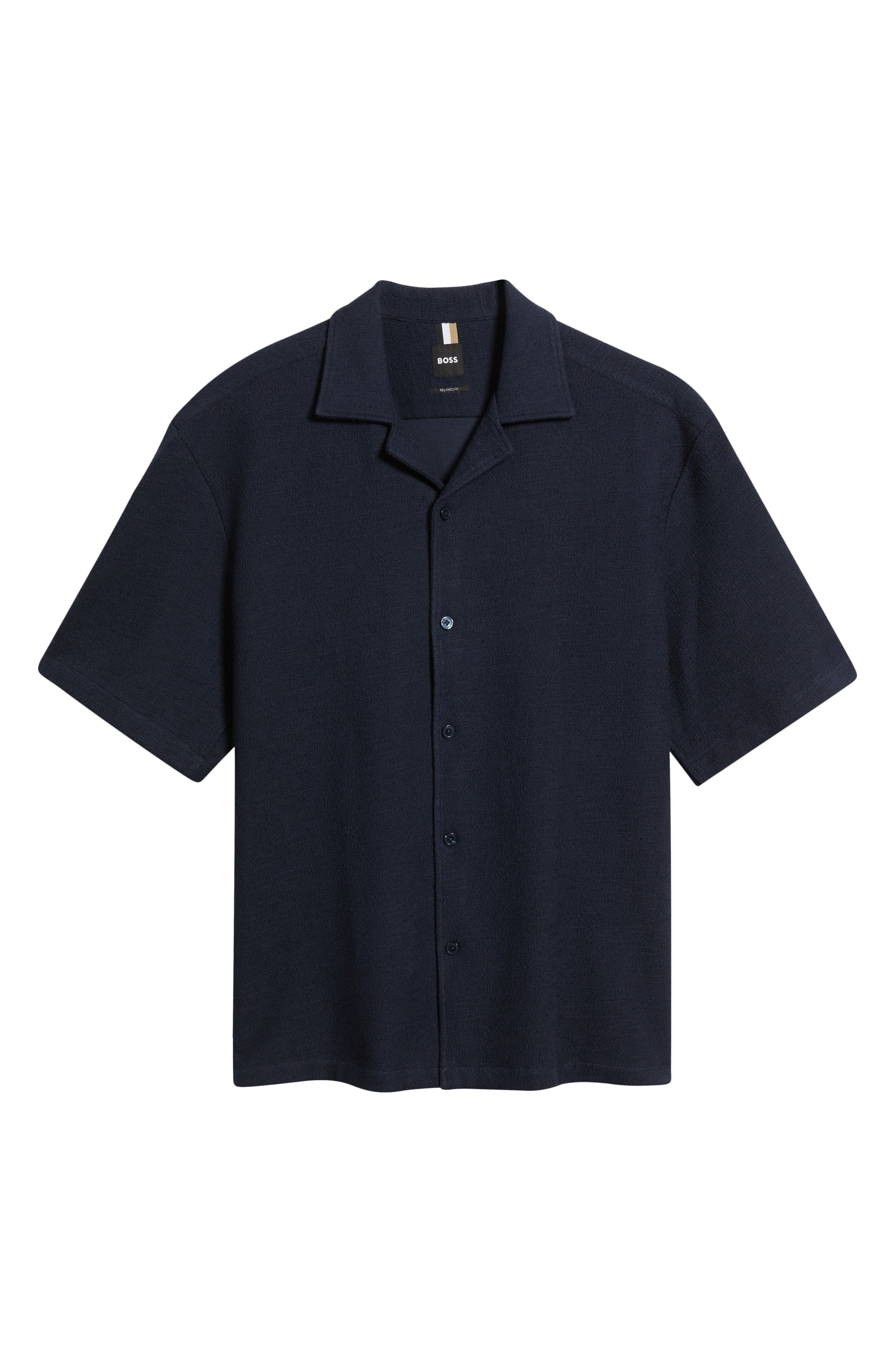 BOSS Lars Relaxed Fit Camp Shirt in Dark Blue at Nordstrom - 6
