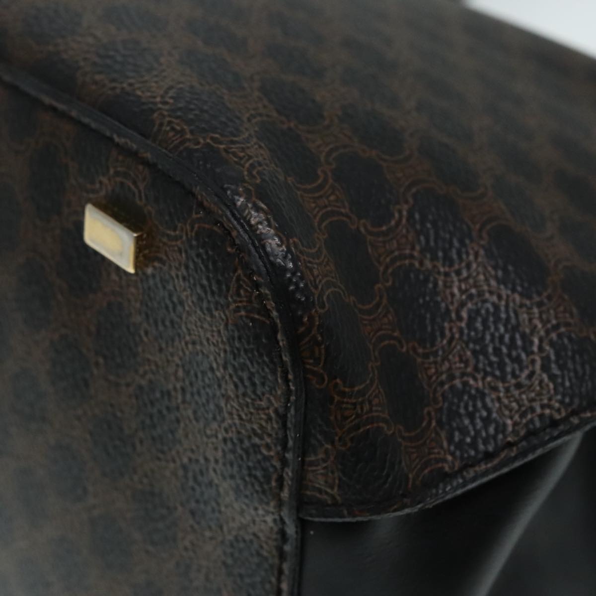 CELINE Macadam Canvas Hand Bag Pvc Leather Black Gold - 15