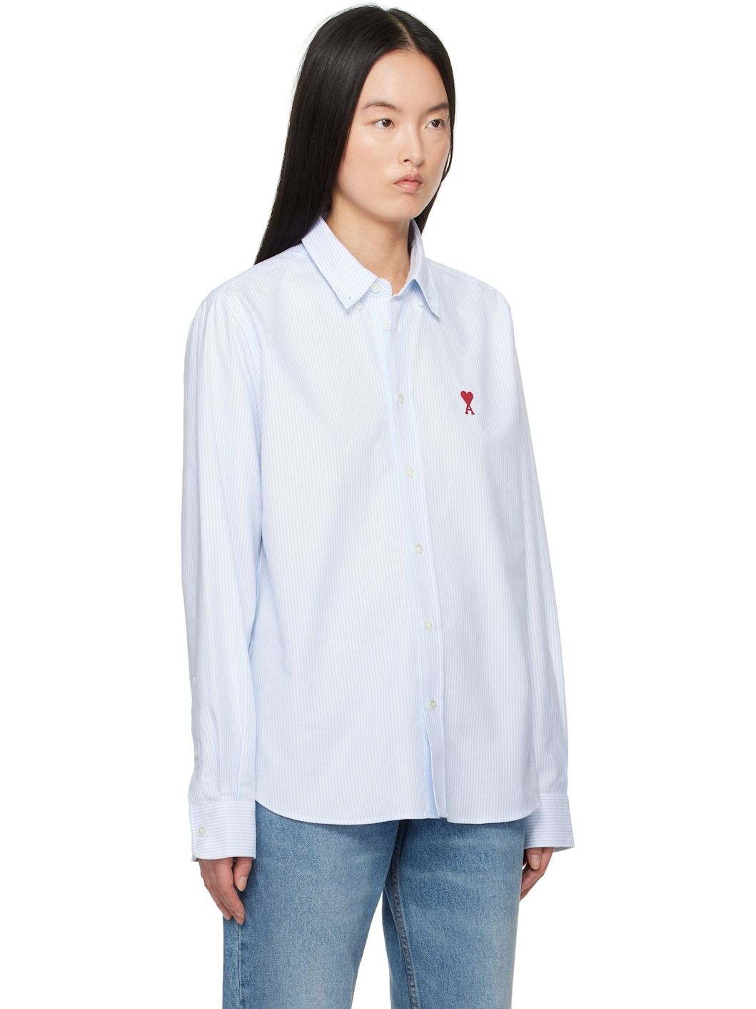 Blue & White Cotton Button-Down Ami de Coeur Shirt - 2