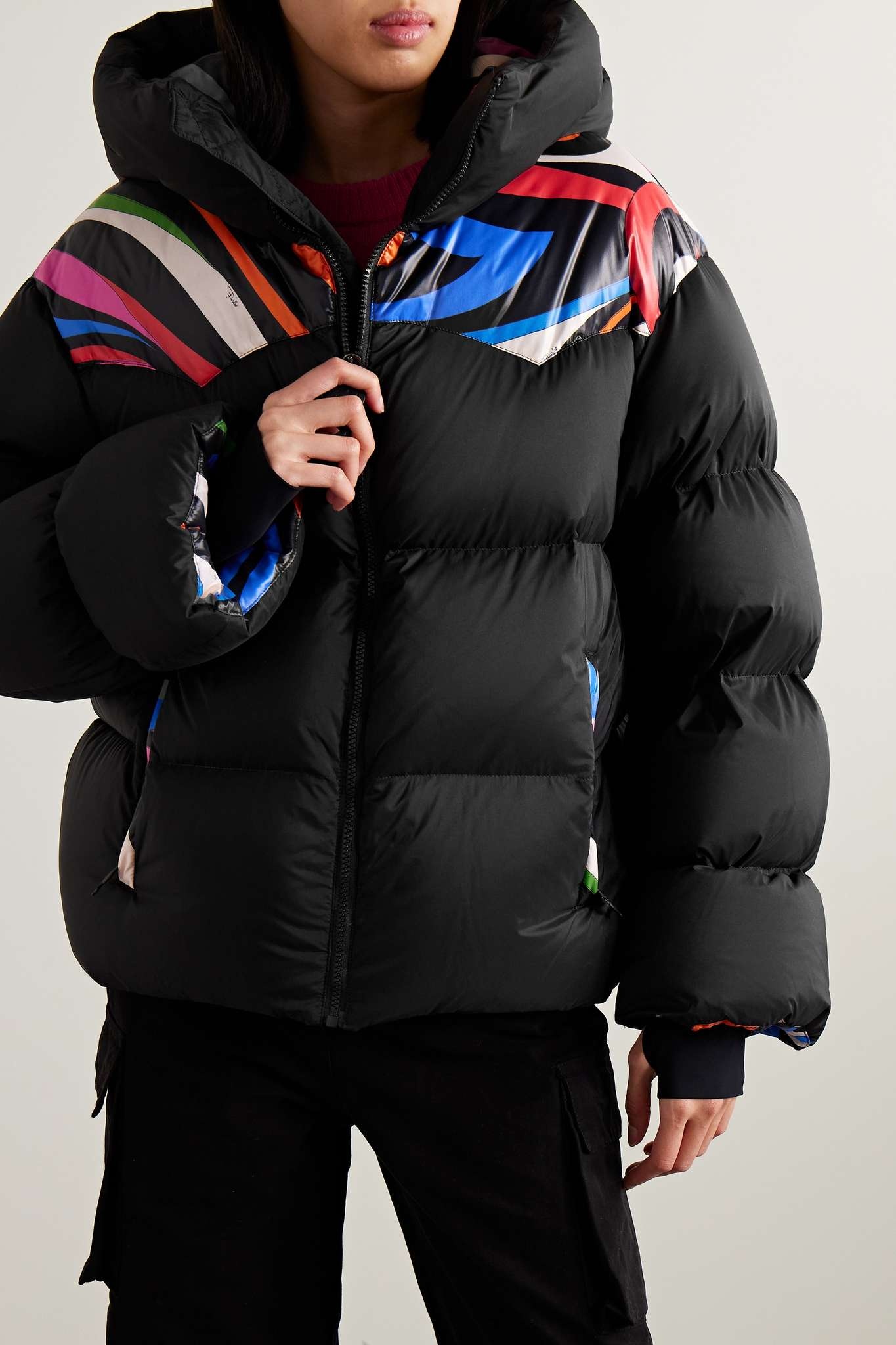 Hooded printed quilted shell down jacket - 3