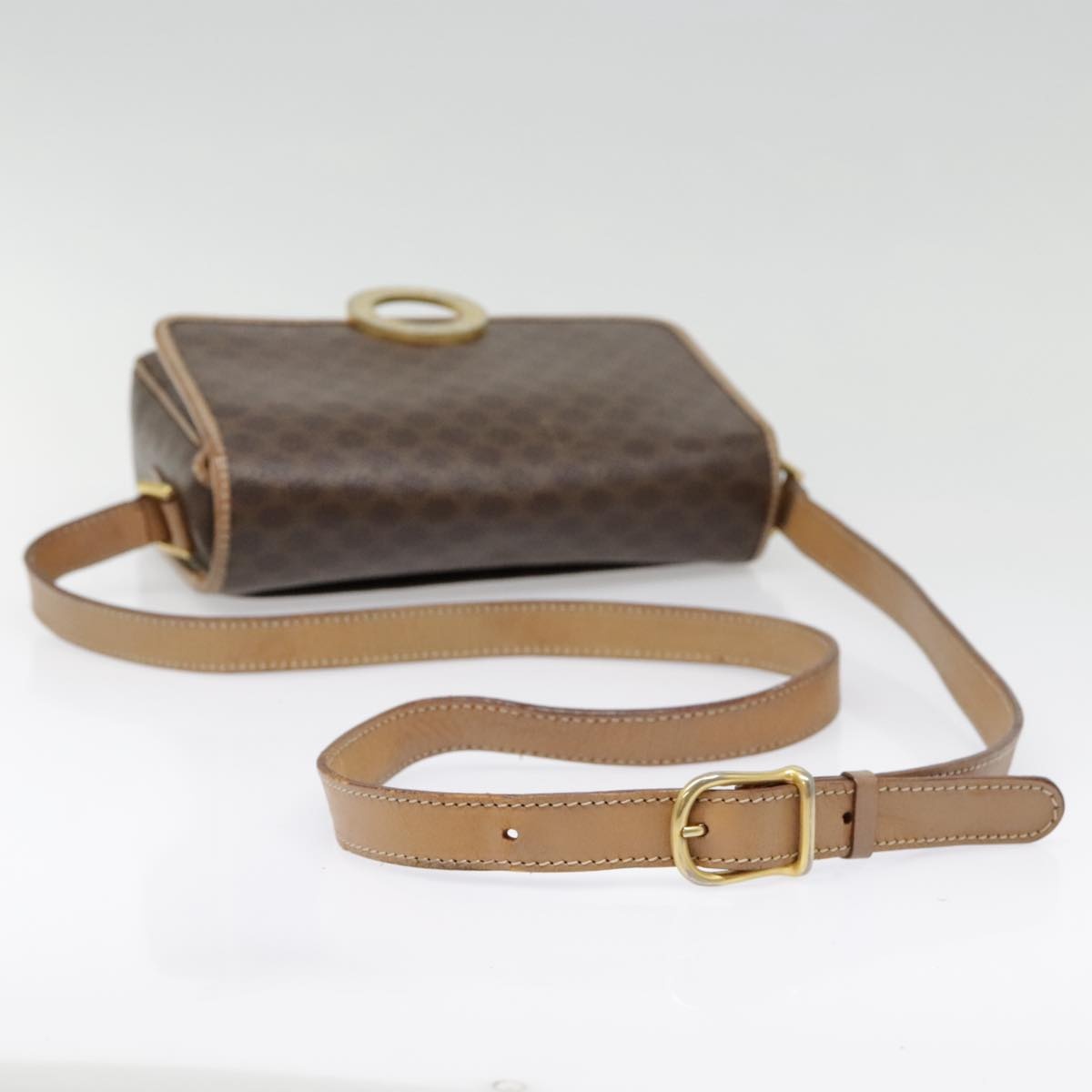 CELINE Macadam Canvas Circle Shoulder Bag Pvc Leather Brown Gold - 8