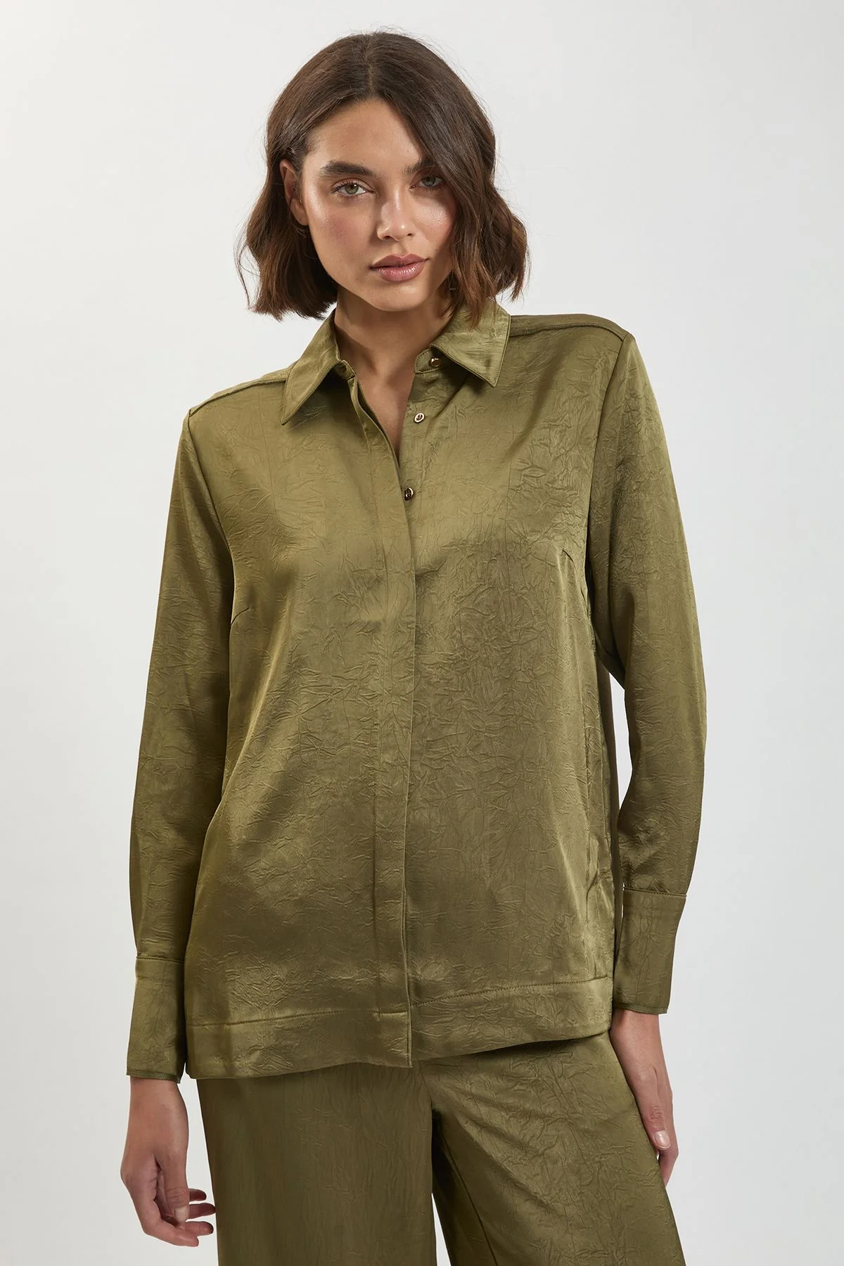 Petite Hammered Satin Relaxed Woven Shirt - 1
