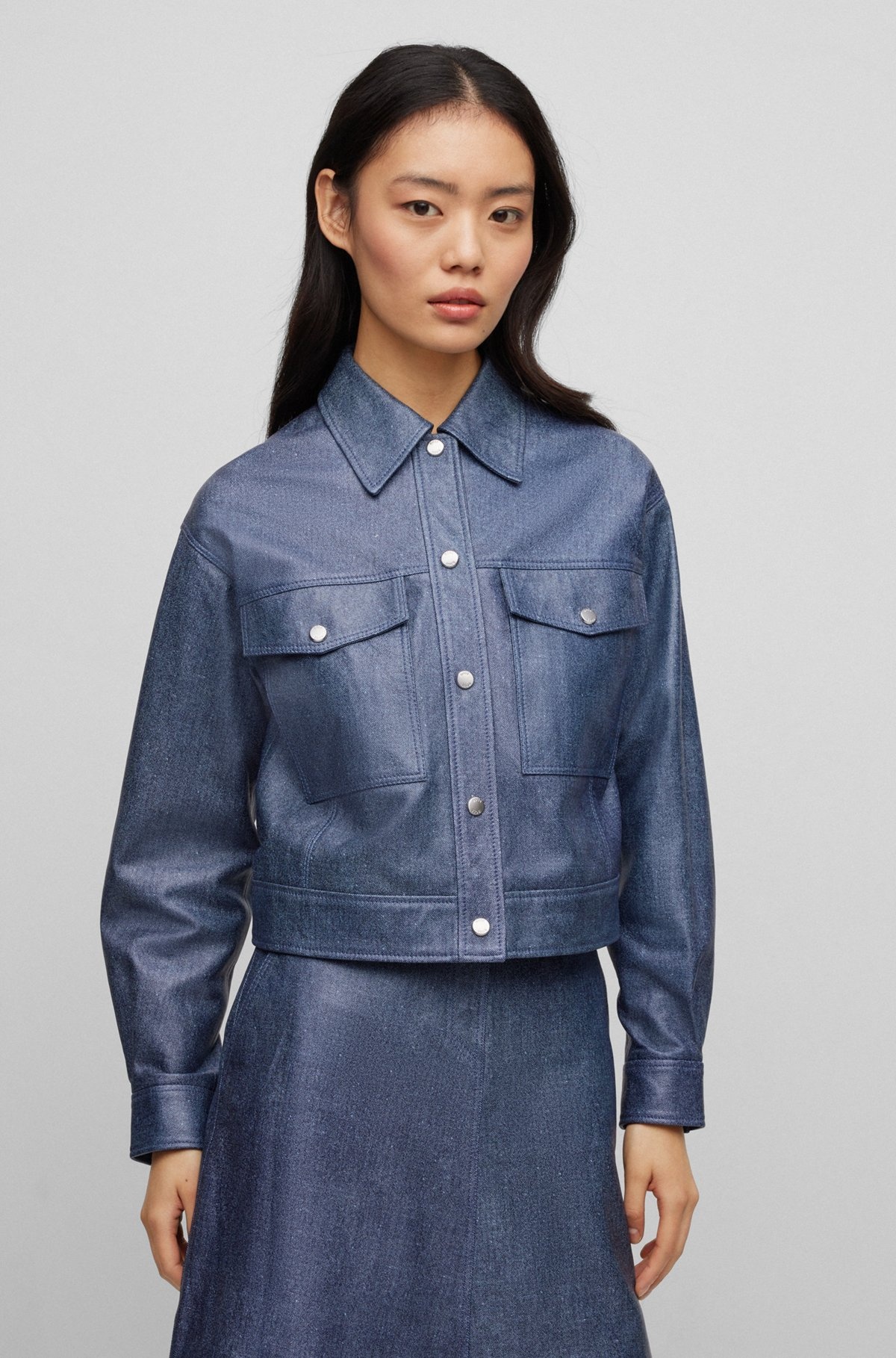 LEATHER JACKET WITH DENIM PRINT - 2