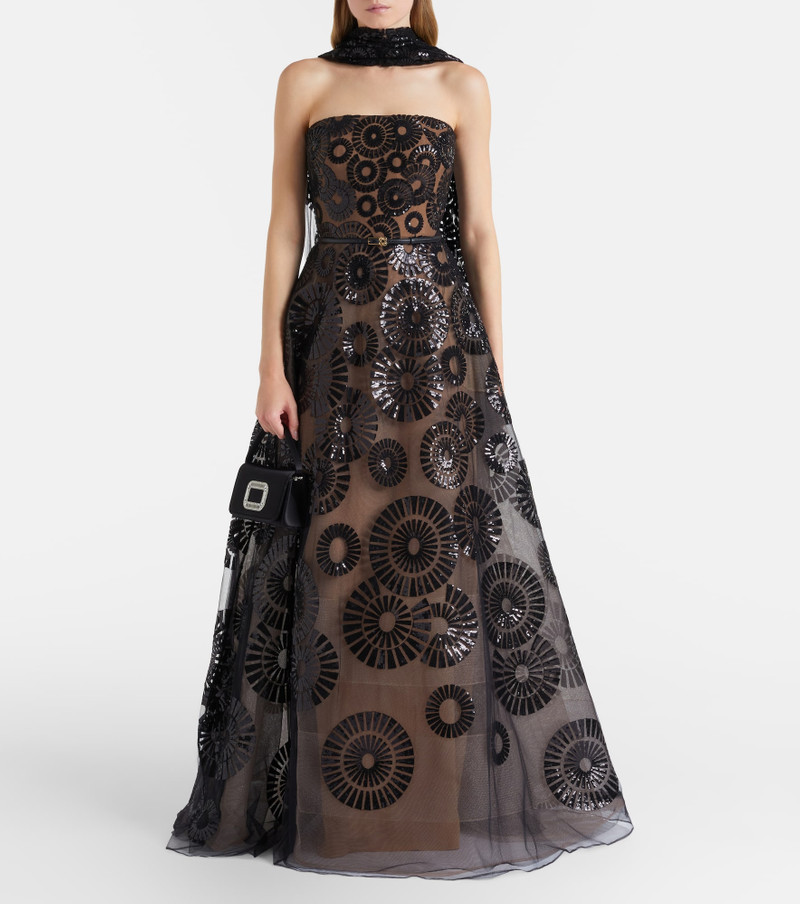 ELIE SAAB Scarf-detail sequined tulle gown outlook