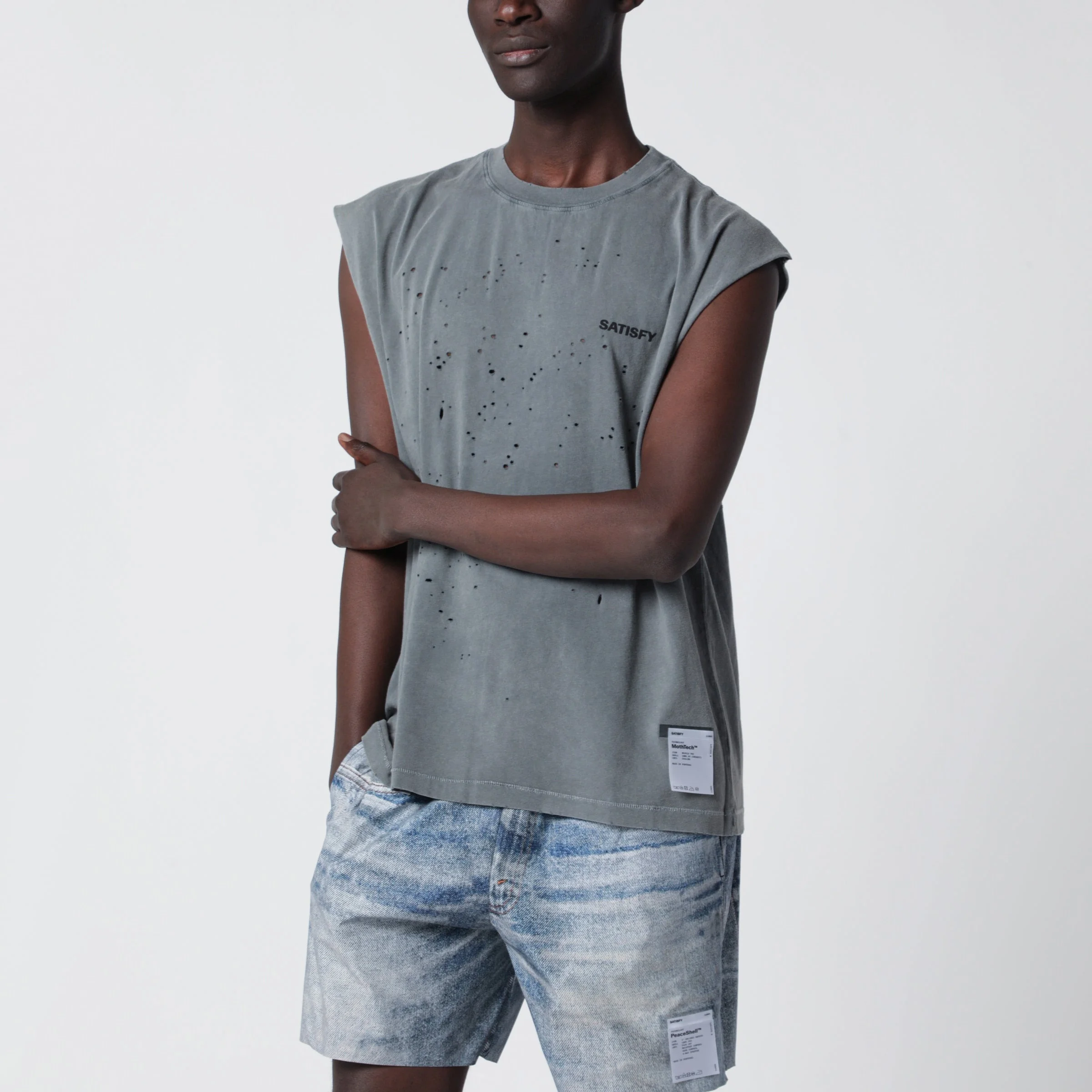 MothTech Faded Black tank top with perforations - 1