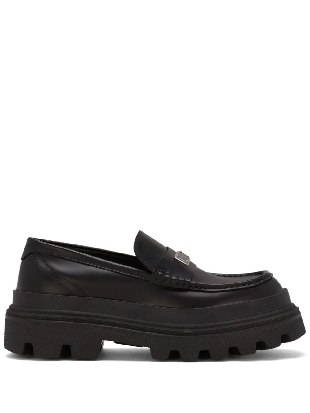 logo-plaque leather loafers - 1