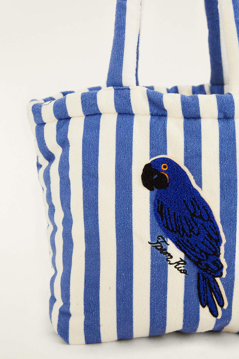 FARM RIO Blue Stripped Macaw Embroidered Tote Bag outlook