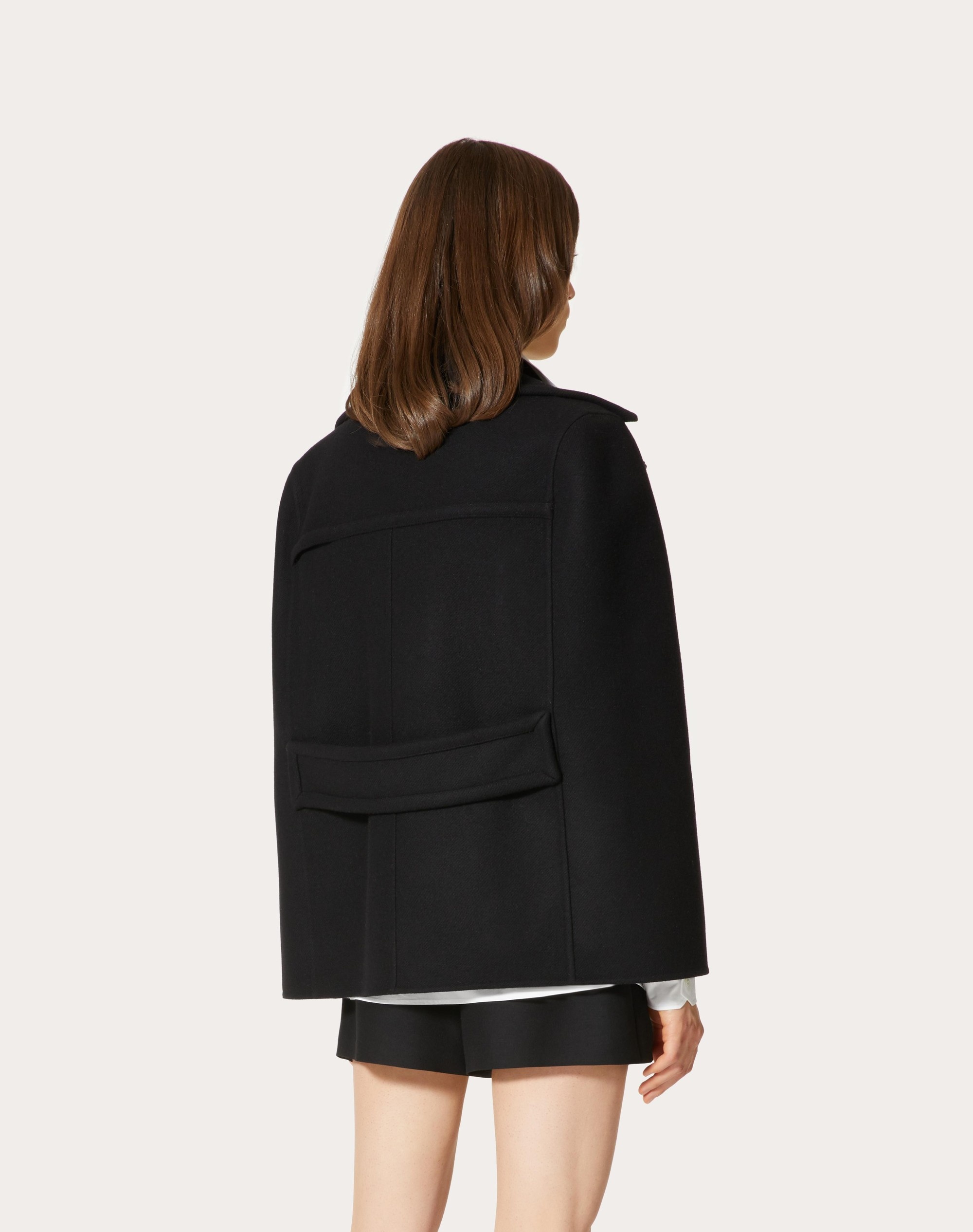 DIAGONAL DOUBLE WOOL CAPE PEA COAT - 4